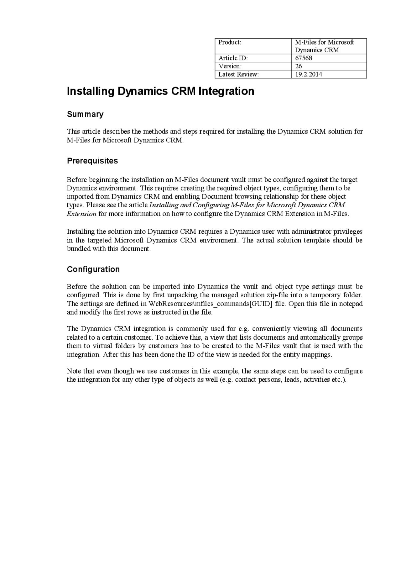 Installing dynamics crm integration - Docsity