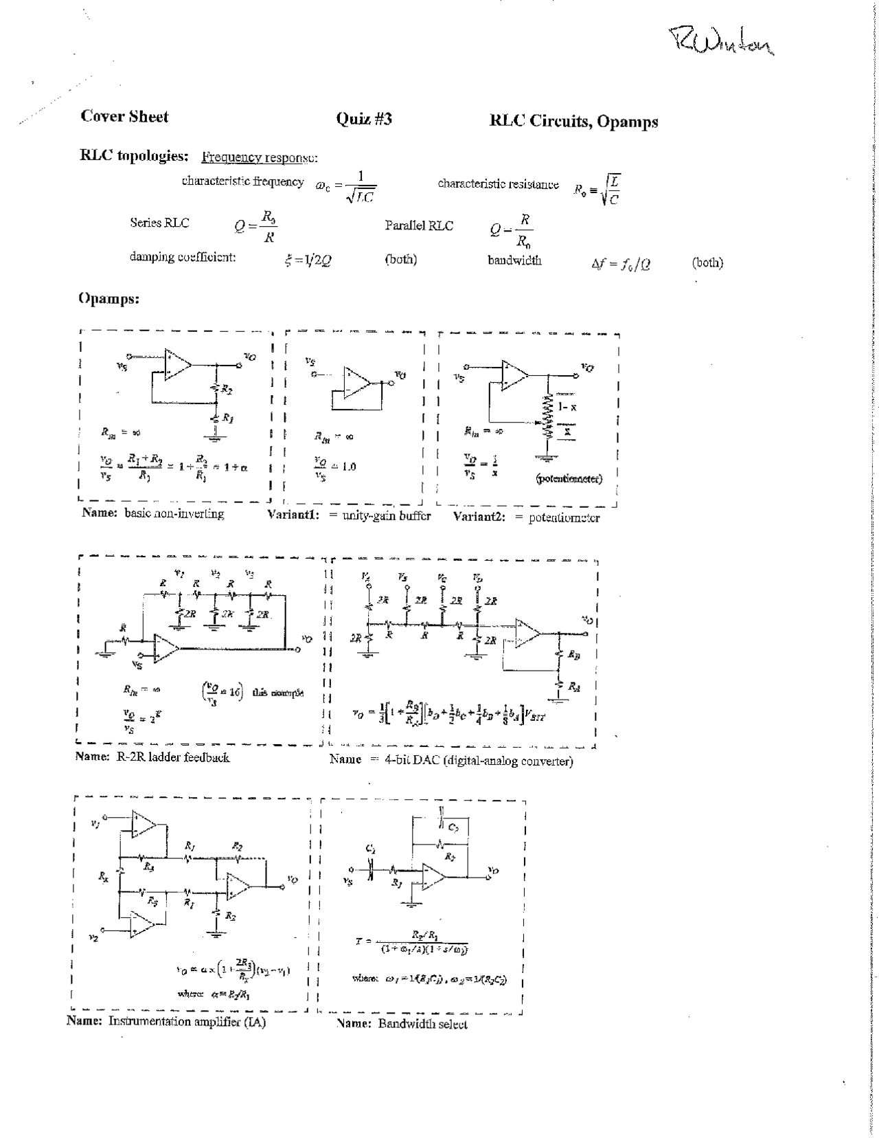 RLC Circuits and Operational Amplifiers - Quiz 3 with Answers | ECE ...