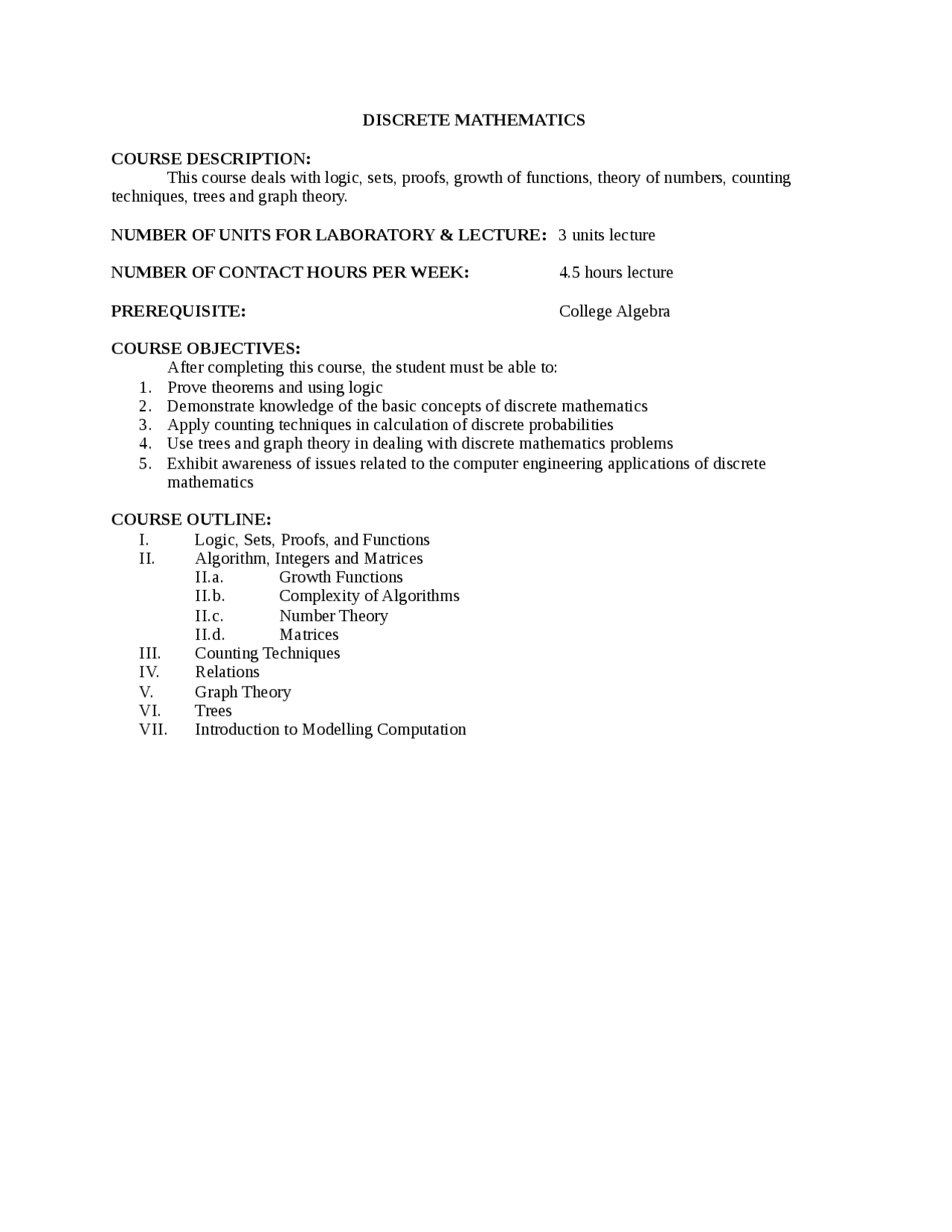 Discrete mathematics syllabus study guides projects research