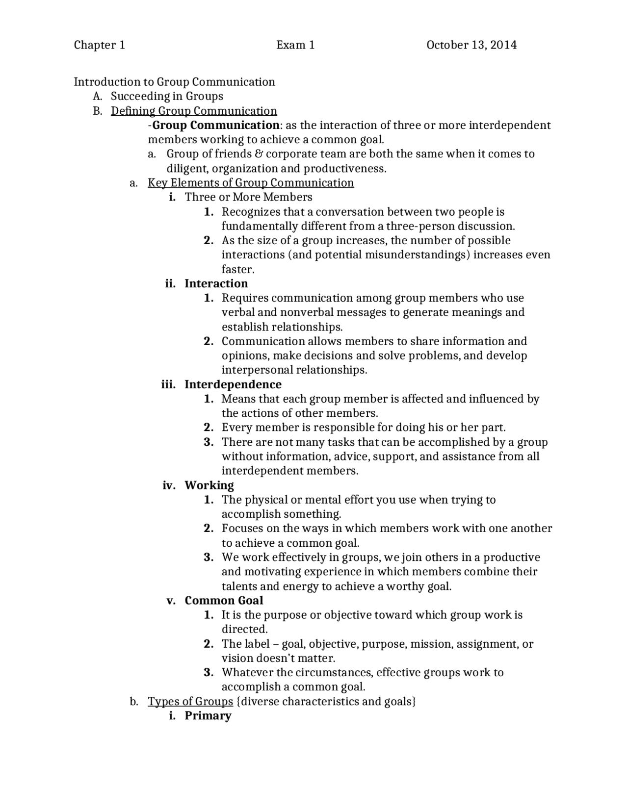 Communication Group Note Example Introduction to Group Communication - Exam 1 Notes | CMST 2064 - Docsity