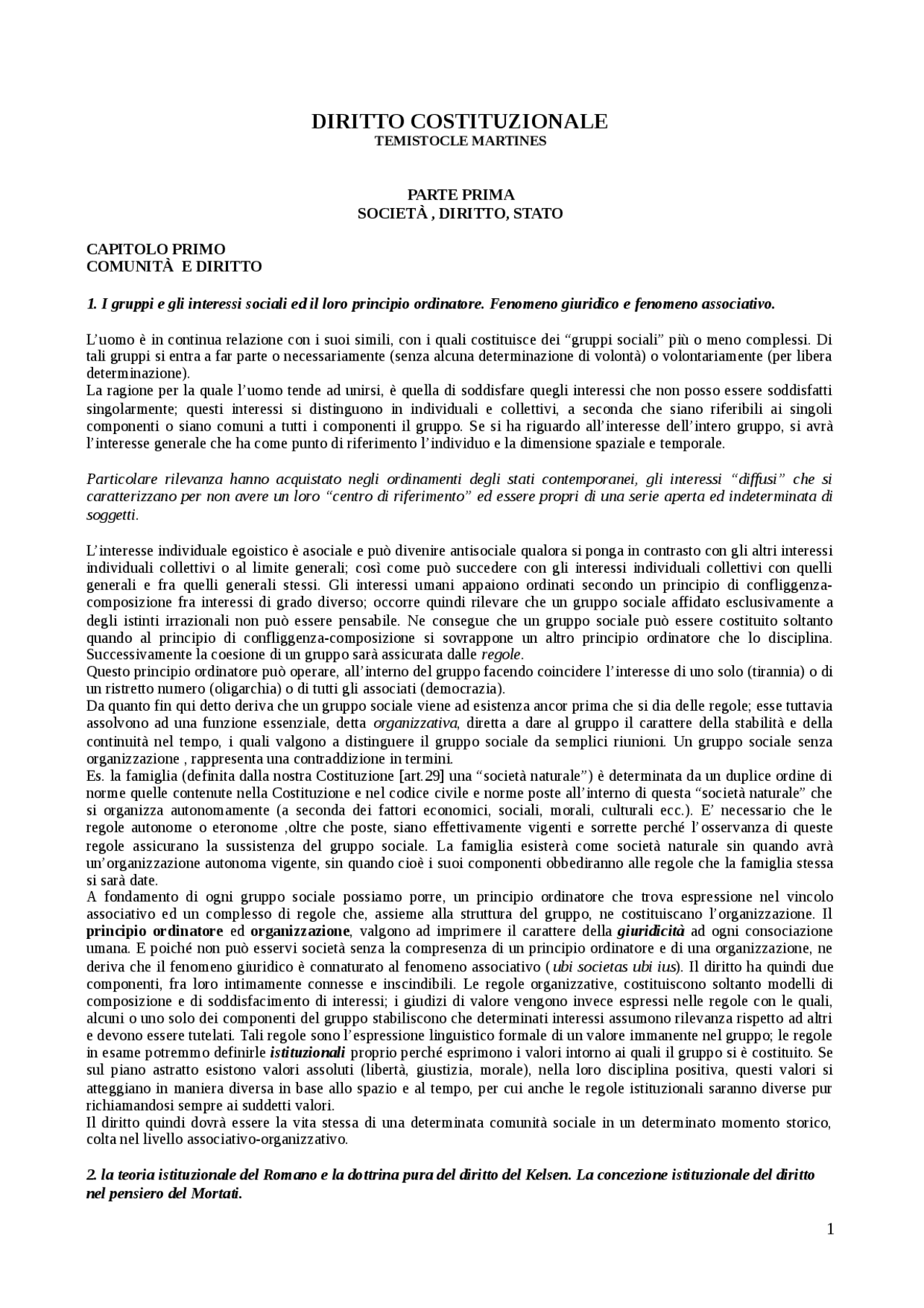 Riassunto diritto costituzionale temistocle martines Docsity