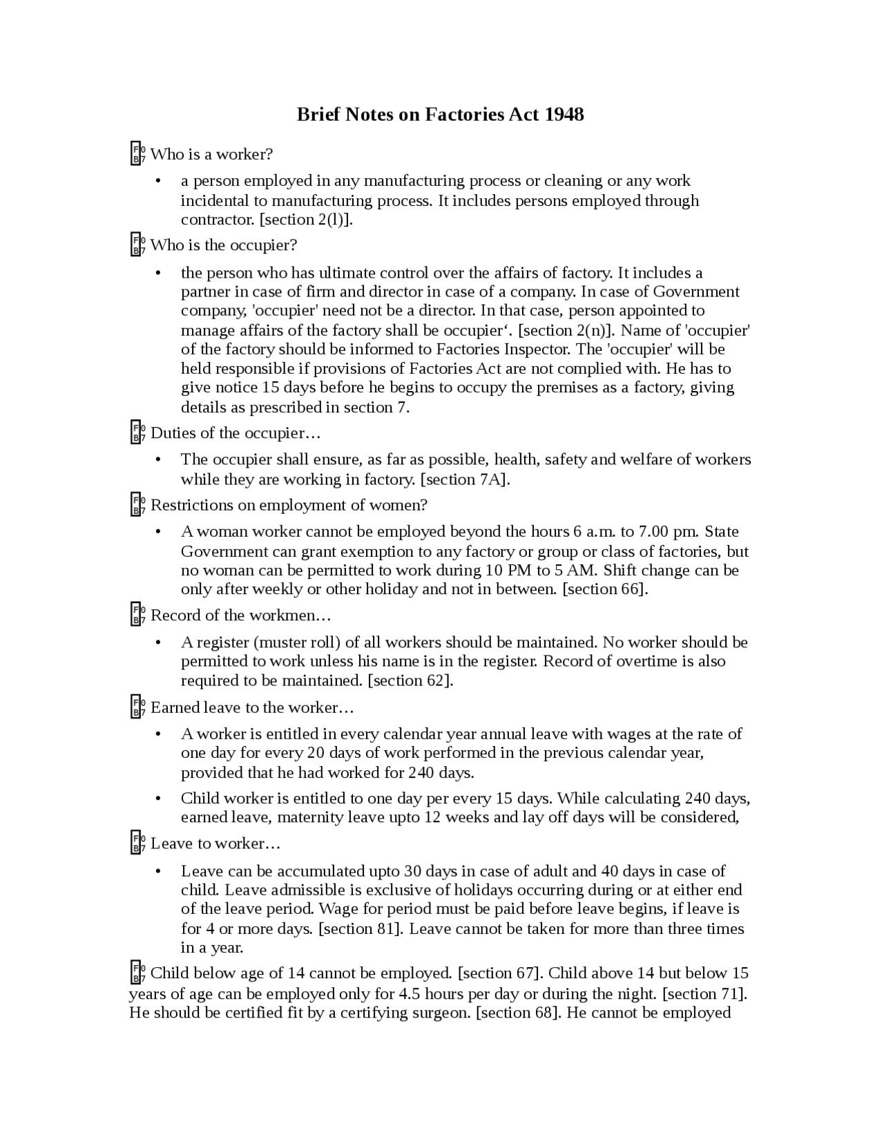 46 Brief Notes On Factories Act 1948 Docsity