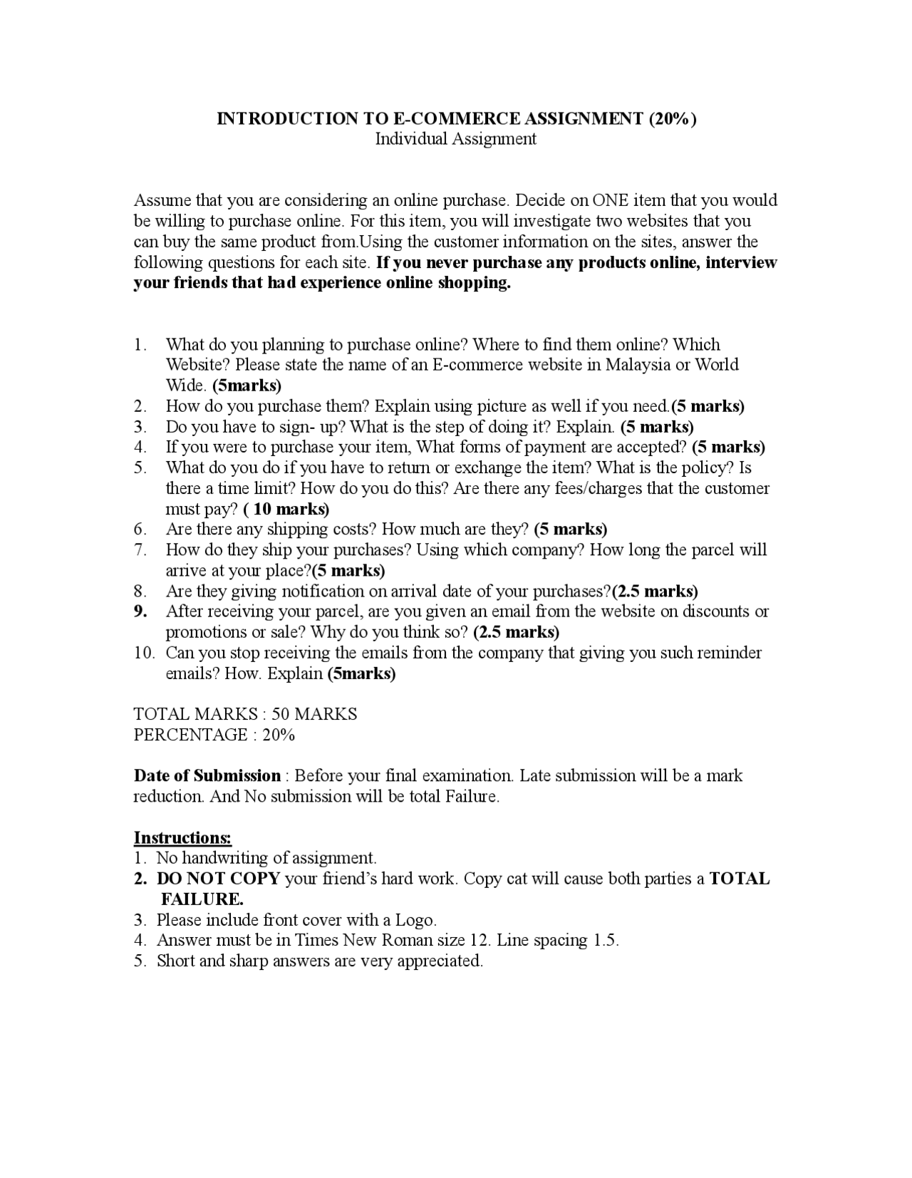 E commerce assignment - Docsity