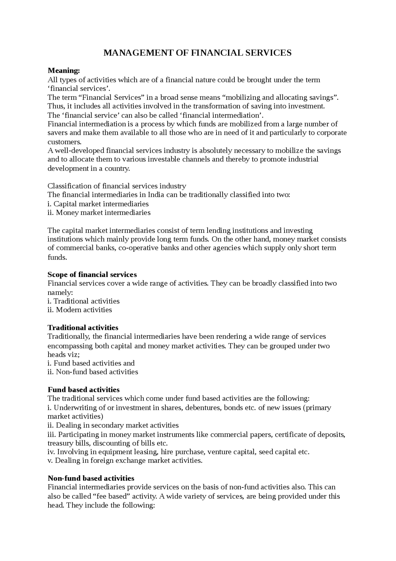 Management of financial services - Docsity