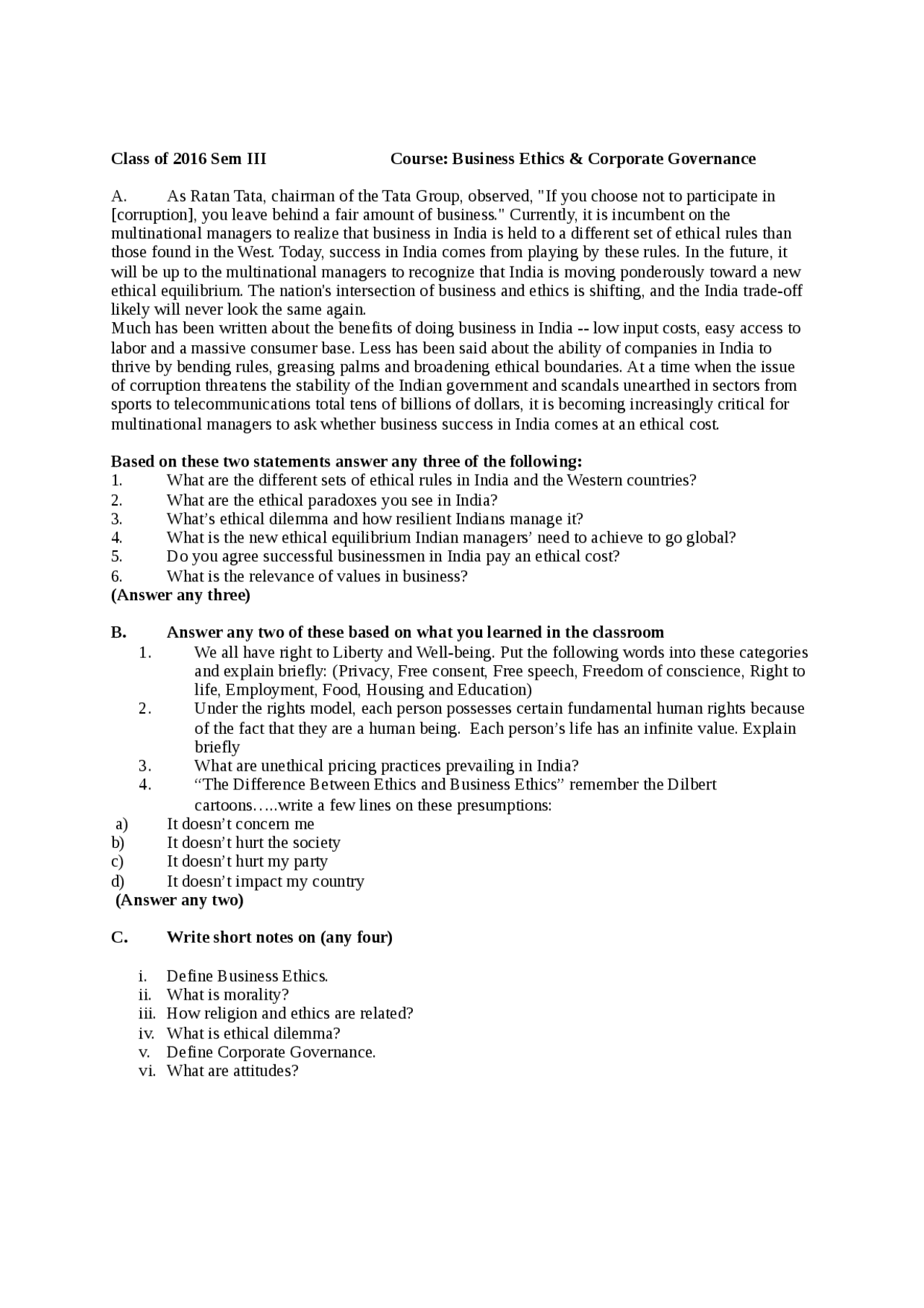 Business Ethics & Corporate Governance: Exercises and Questions ...