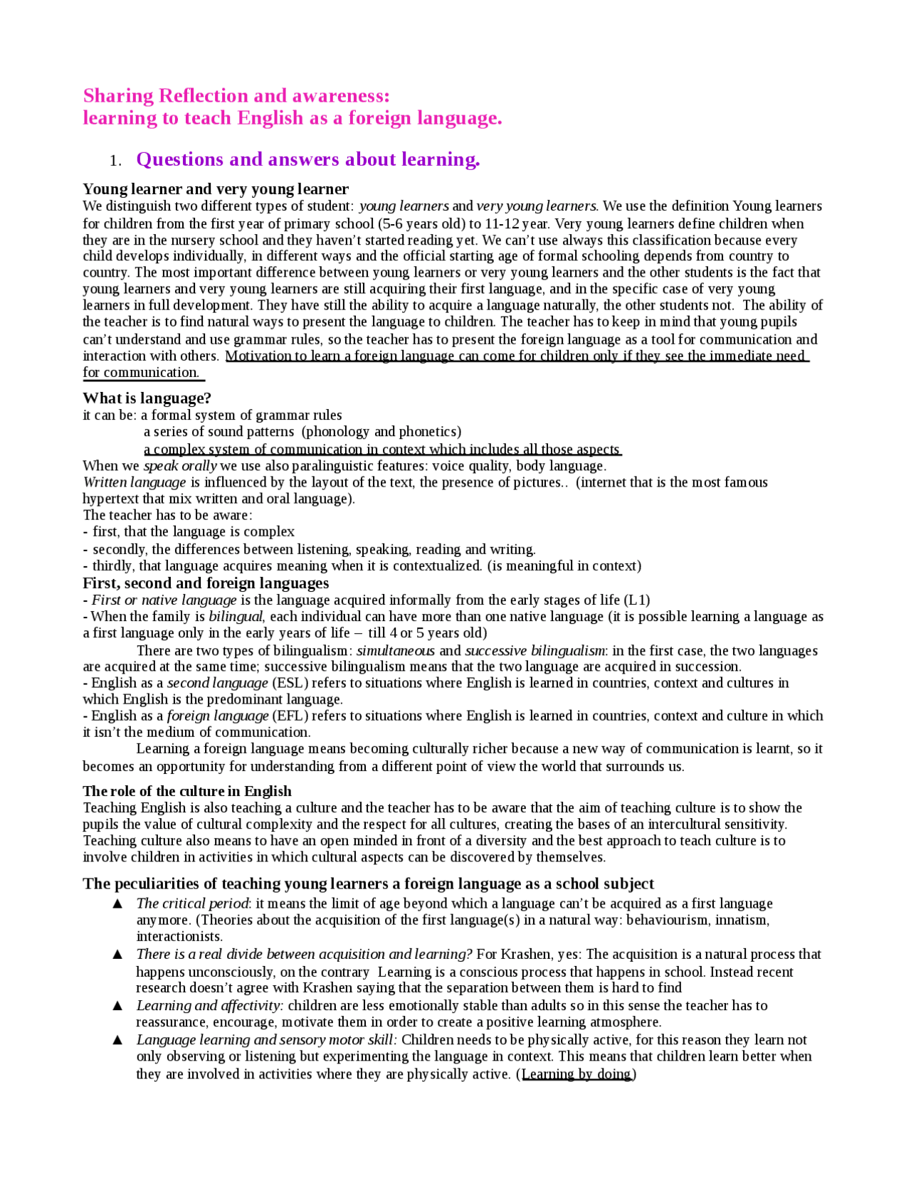 Sharing reflection and awareness - Docsity