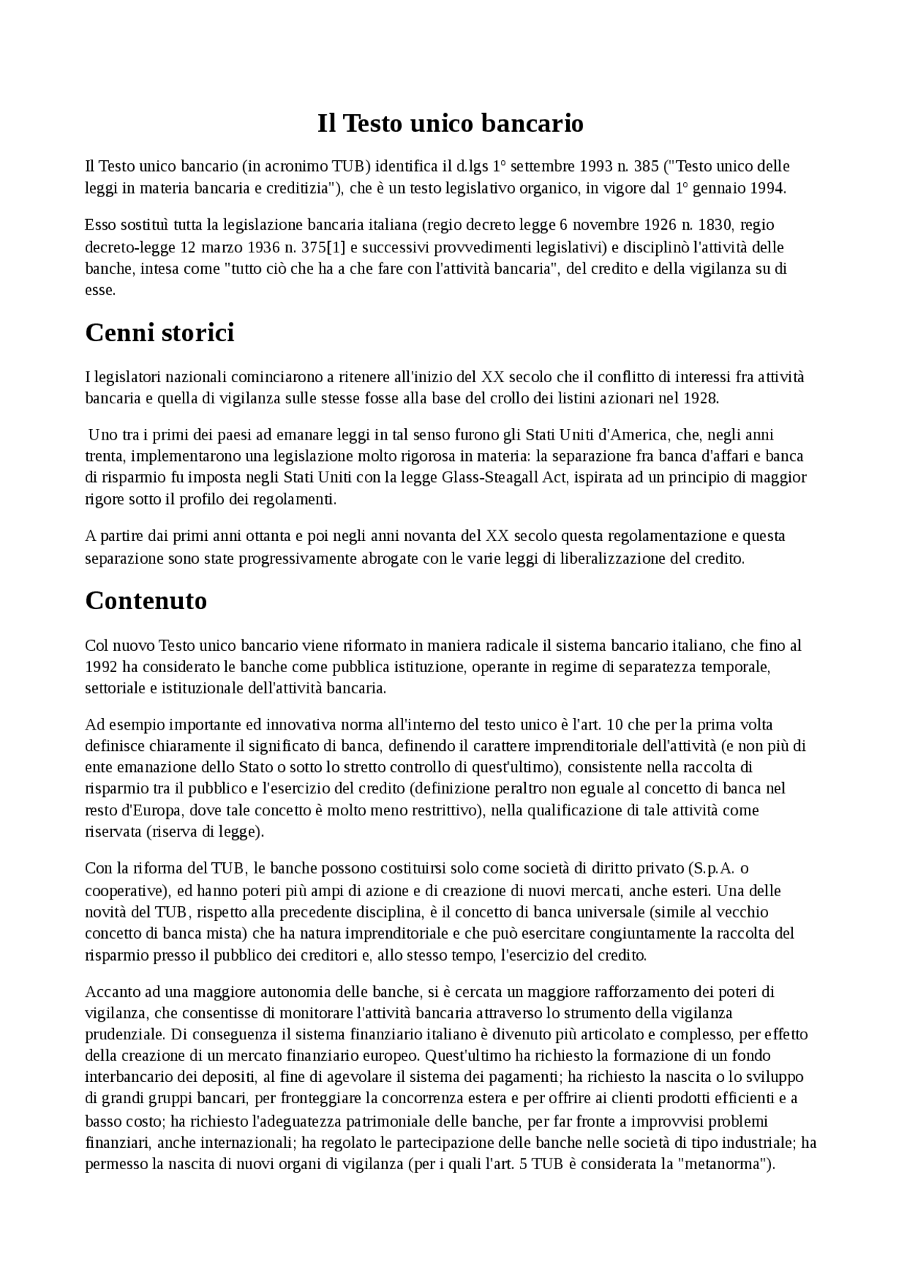 Il testo unico bancario Docsity Il testo unico bancario Docsity