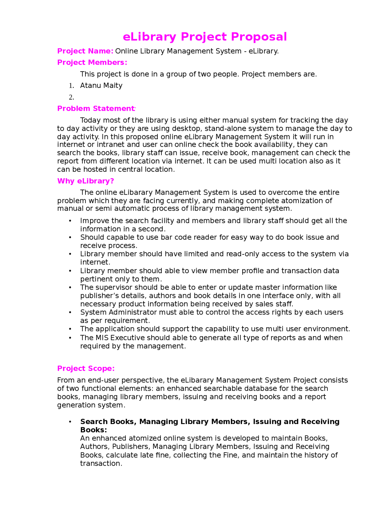 Library Research Guide Proposal Example Elibrary proposal | Thesis Medicine - Docsity