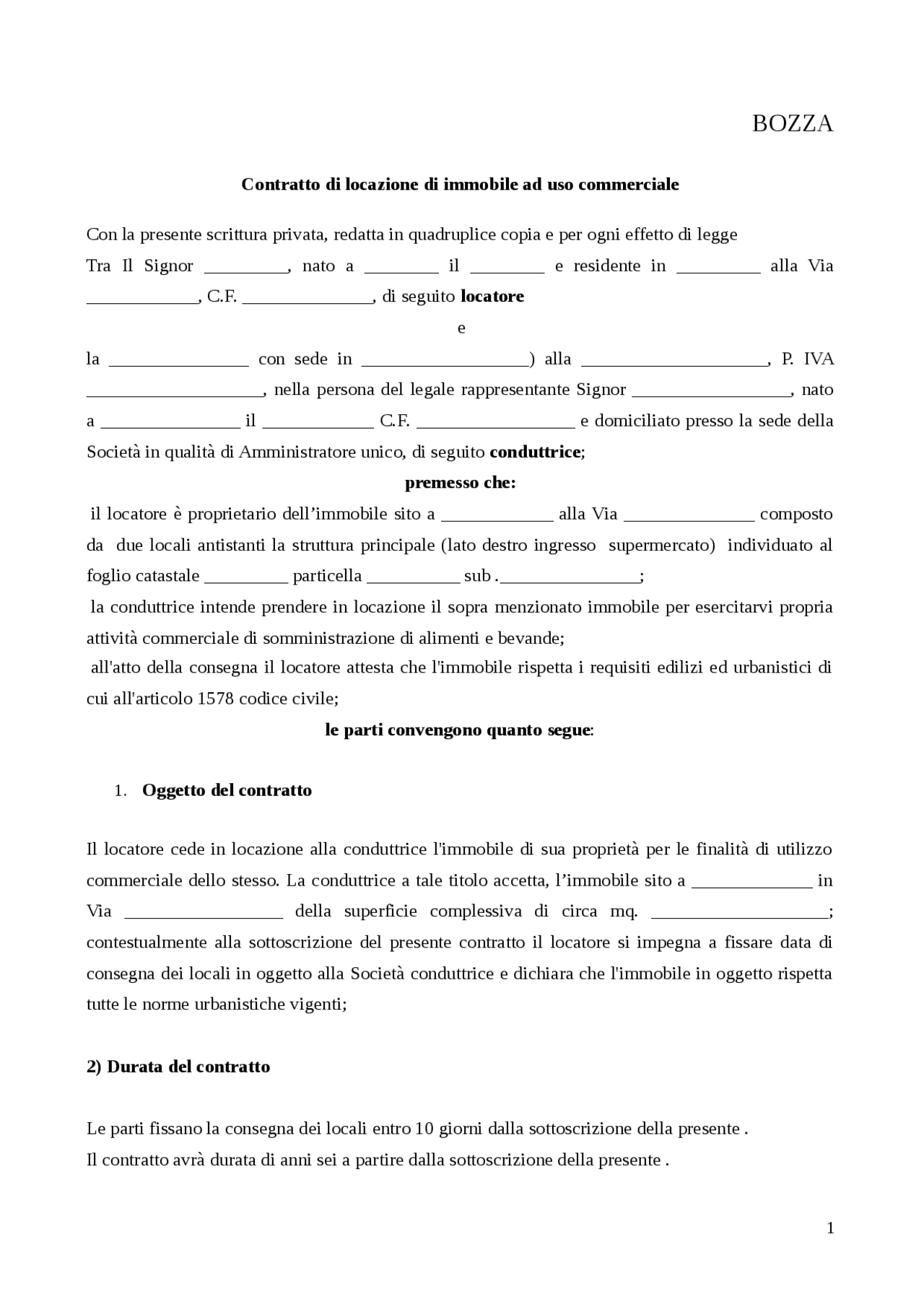 Ipotesi di contratto di locazione ad uso commerciale | Guide ...