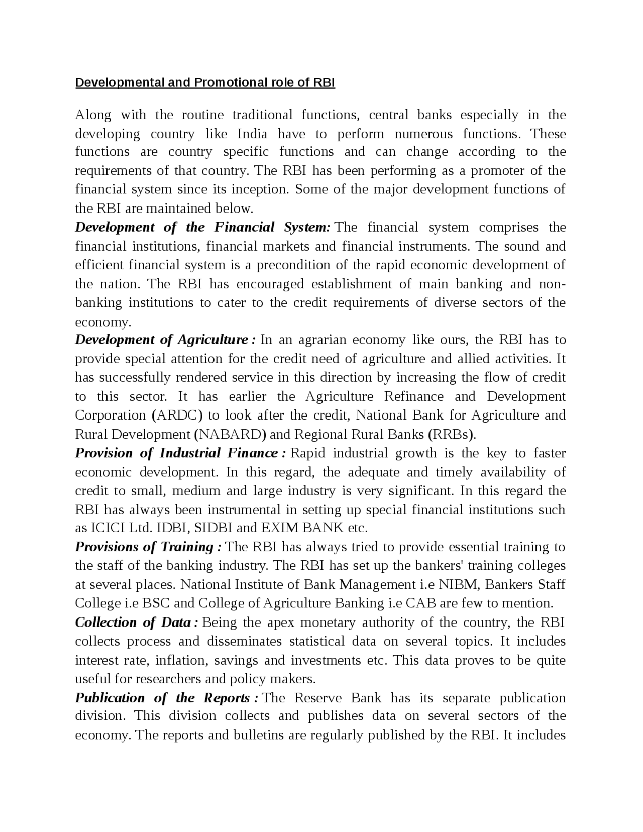 Developmental and promotional role of rbi - Docsity