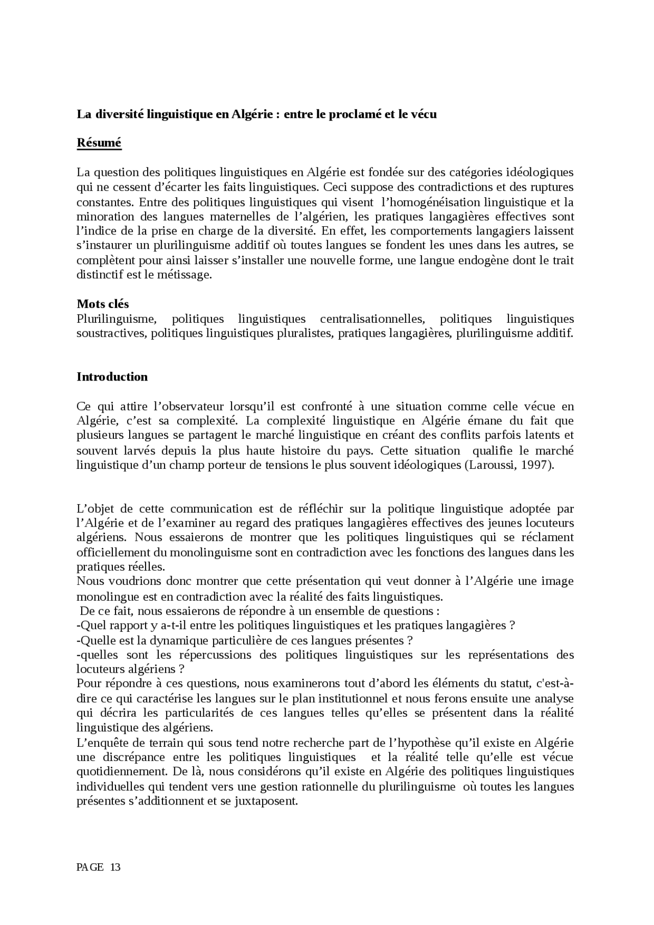 Abbaci Langues Et Diversite Docsity