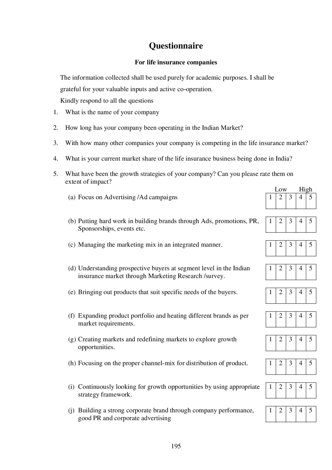 15 questionnaire insurance companies - Docsity