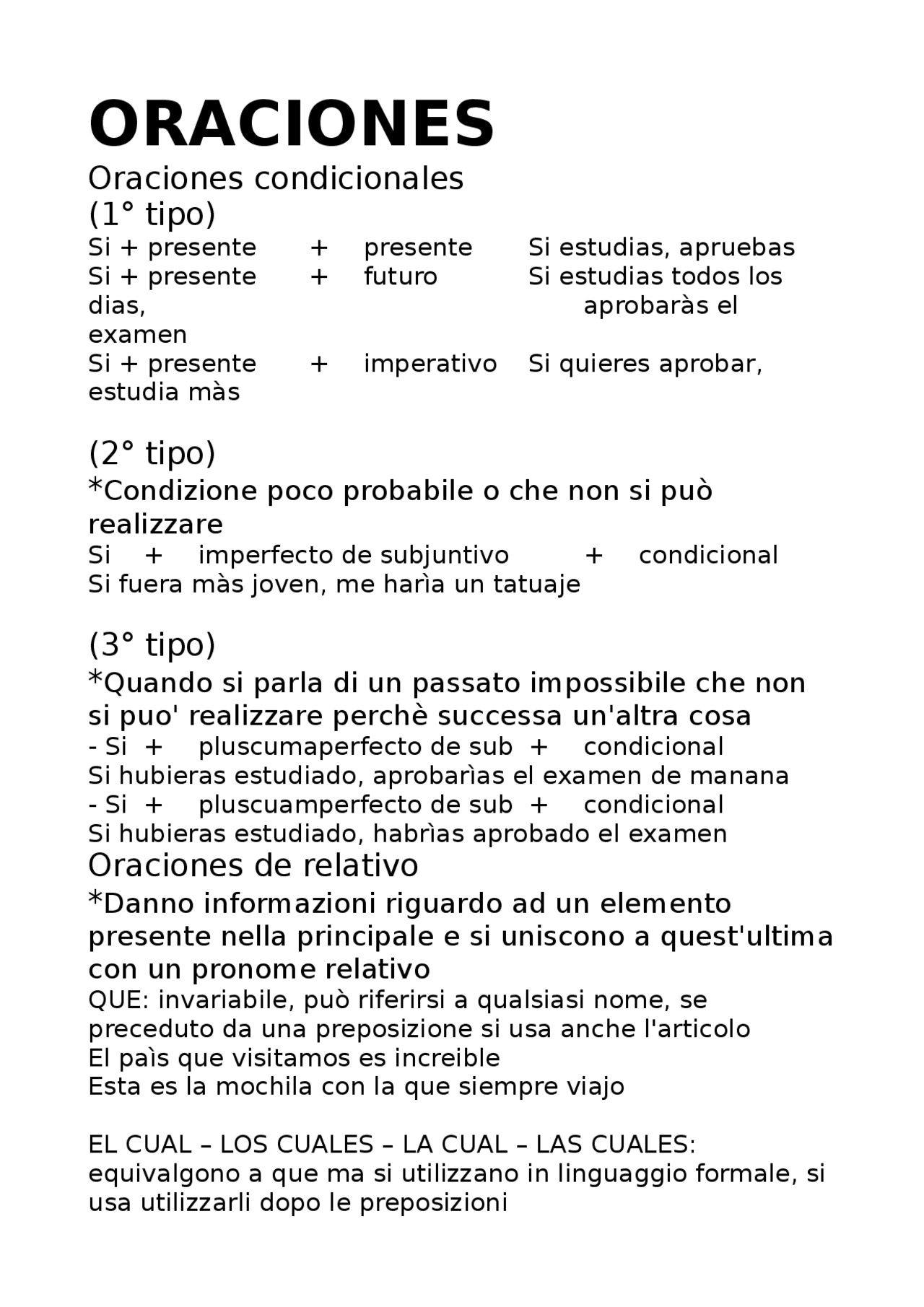 LAS ORACIONES TUTTI I TIPI DI SUBORDINATE IN SPAGNOLO SPIEGAZIONE