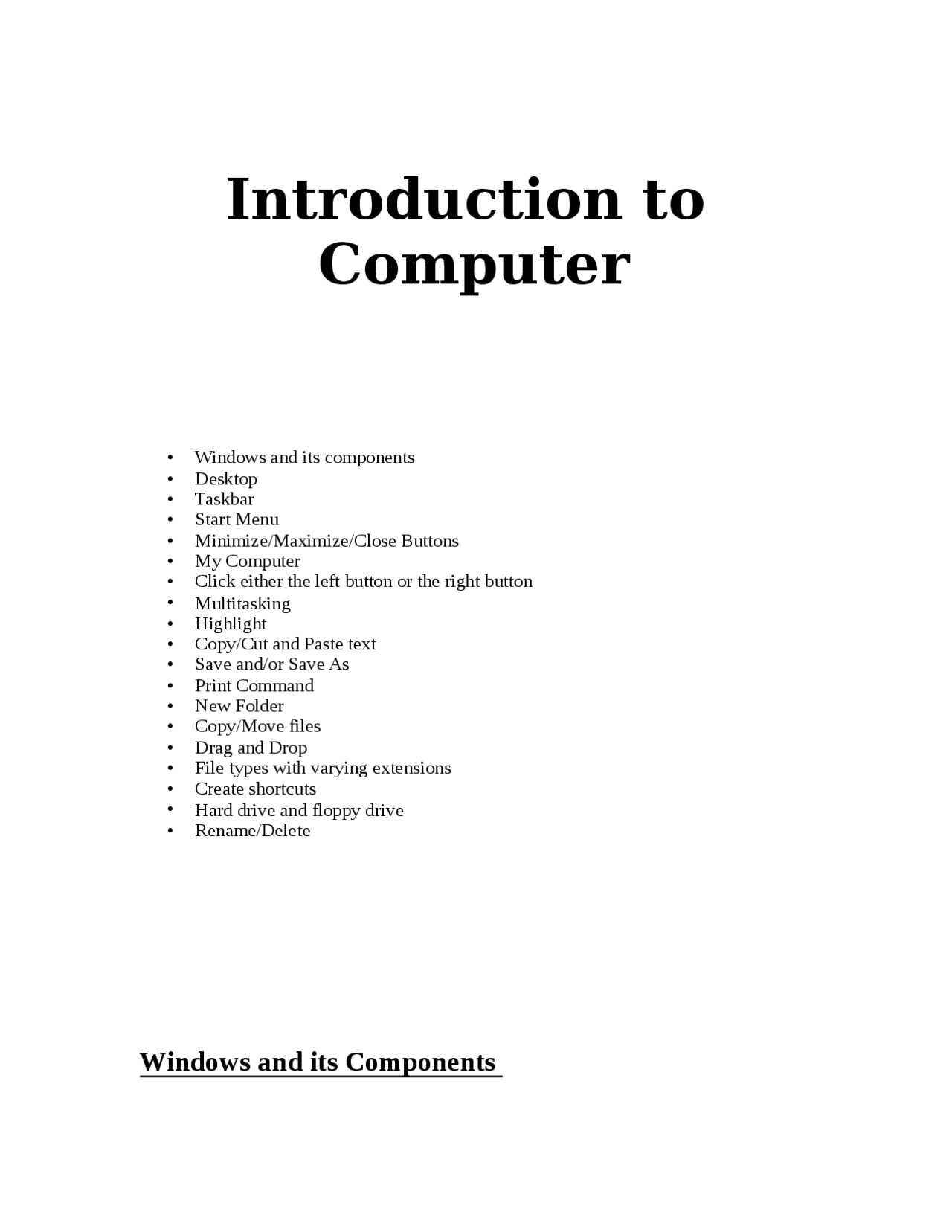 Introduction to computer - Docsity