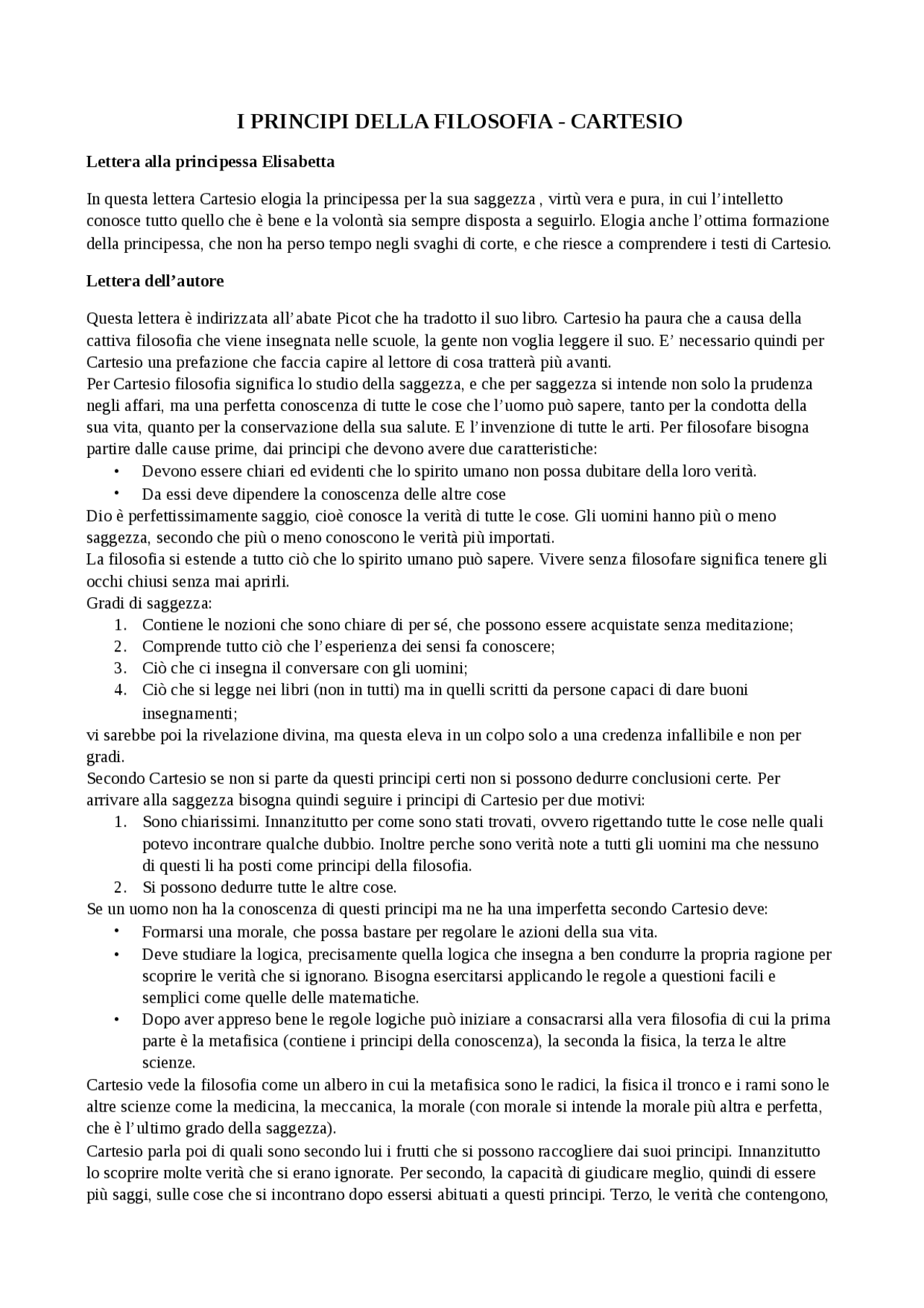 I principi della filosofia cartesio Docsity