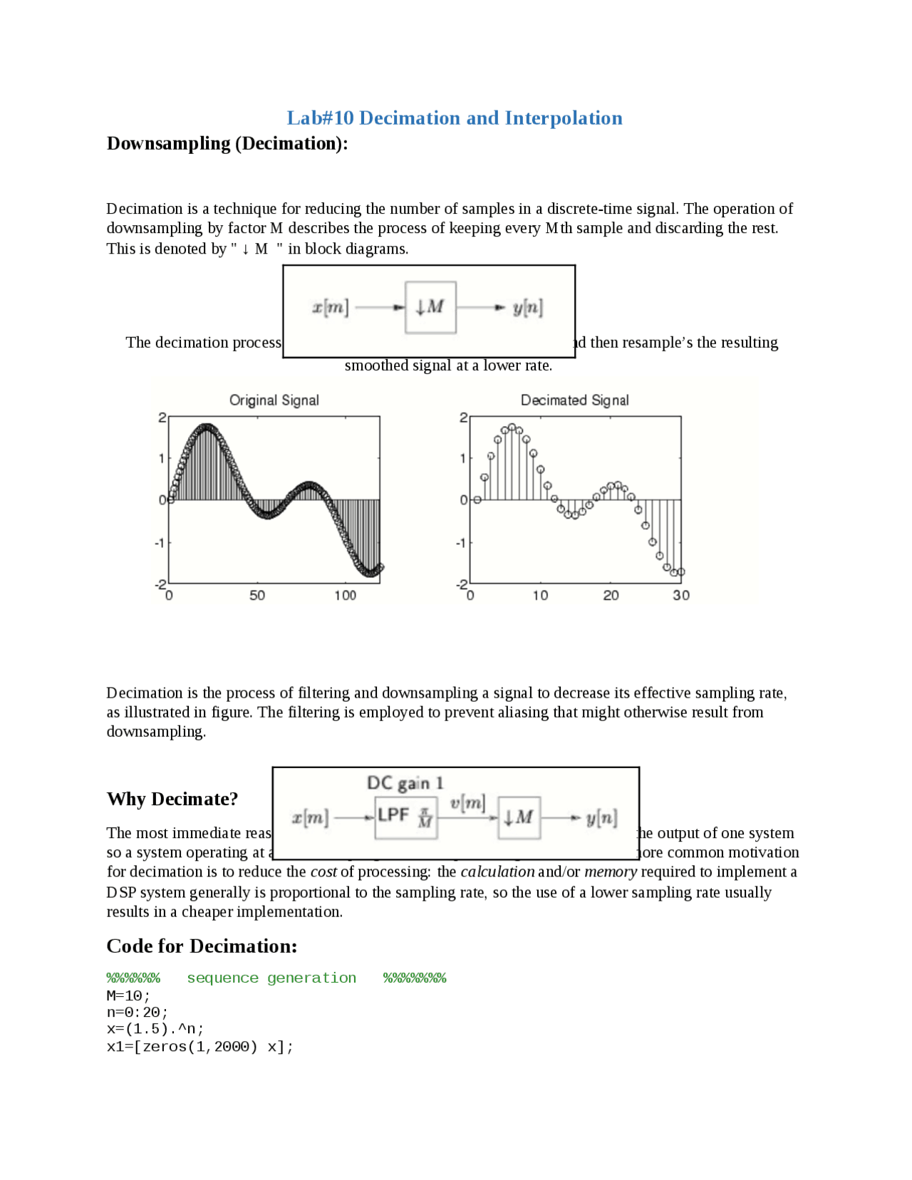 Linear A Decimation Decimation and Interpolation - Docsity