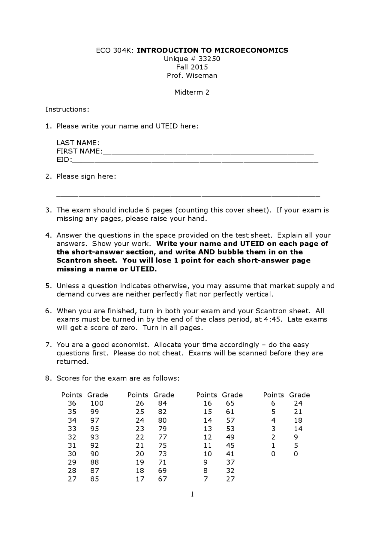 Midterm Exam 2 - Introduction to Microeconomics - Fall 2015 | ECO 304K ...