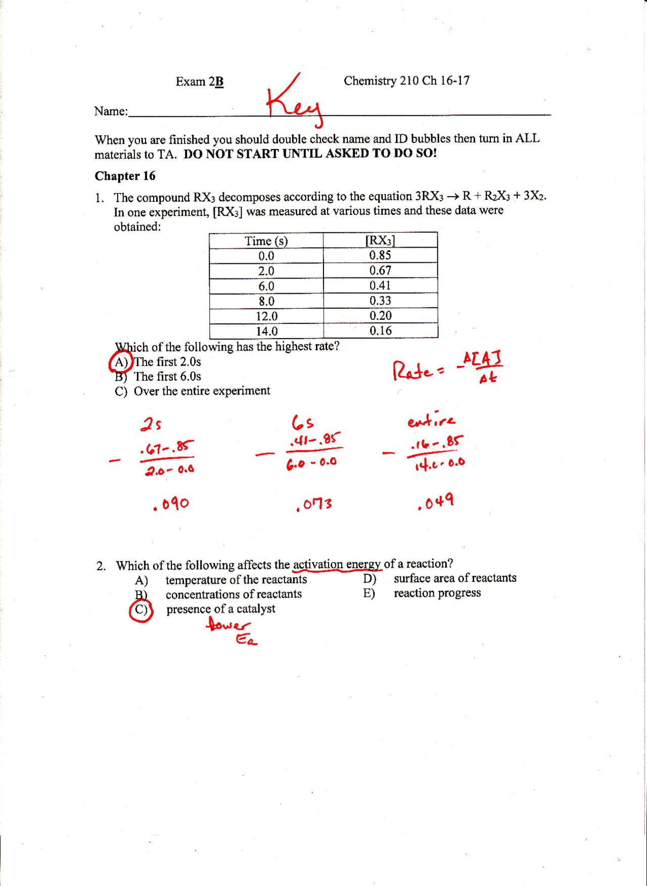 General and Inorganic Chemistry - Exam 2B with Answer Key | CHEM 210 ...