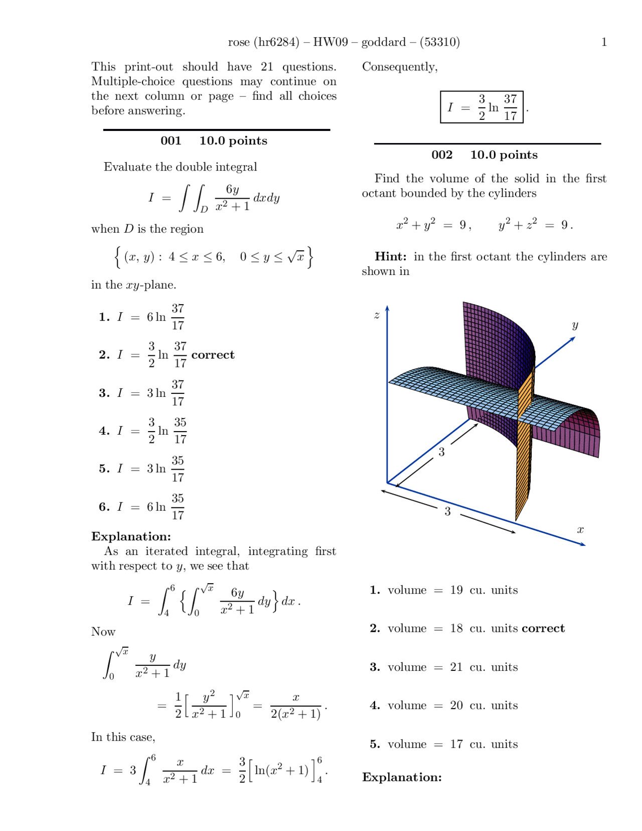 Solved Problems To Evaluate The Double Integrals Homework 9 M 427l Docsity