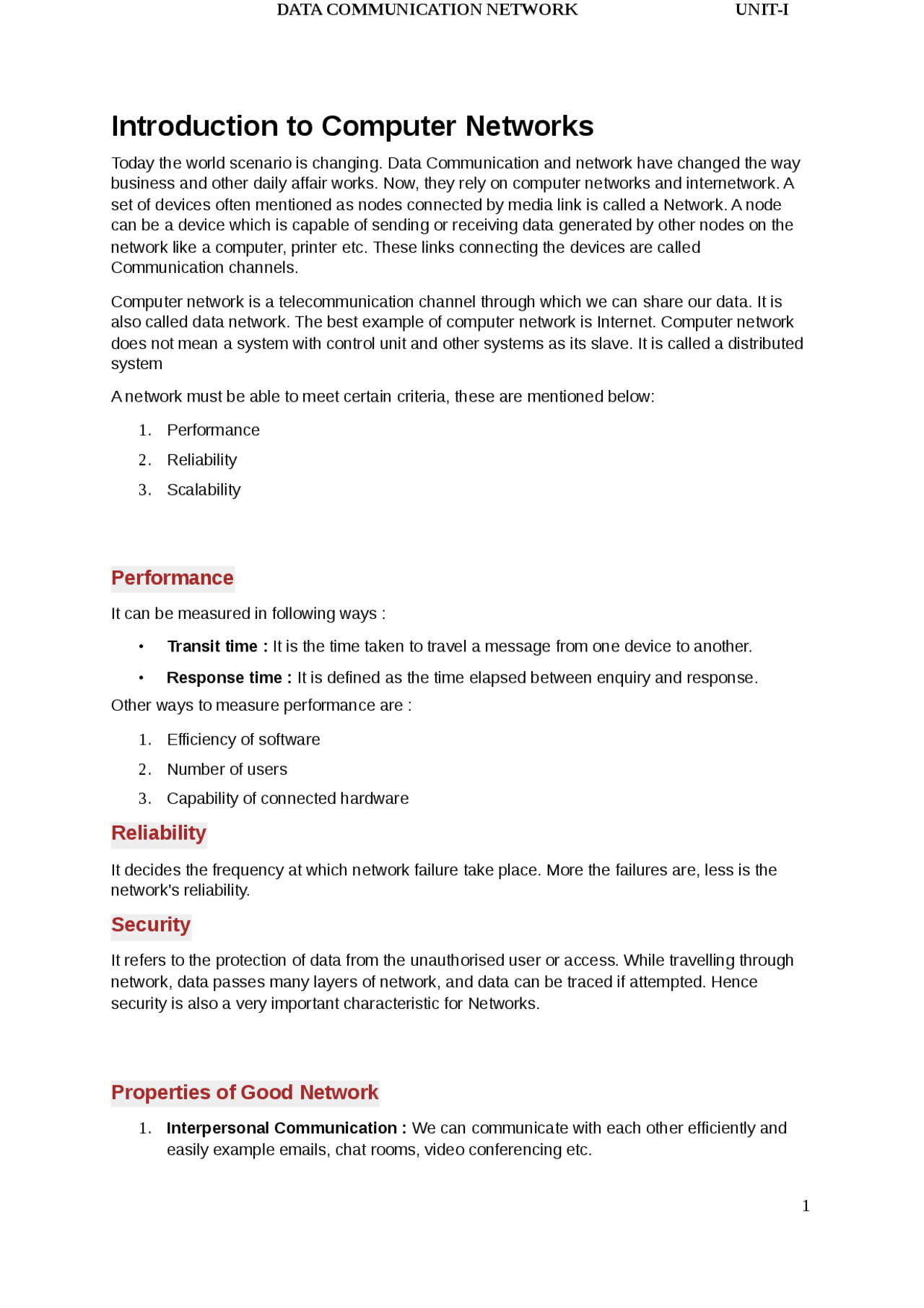 Unit 1 dcn | Lecture notes Data Communication Systems and Computer ...
