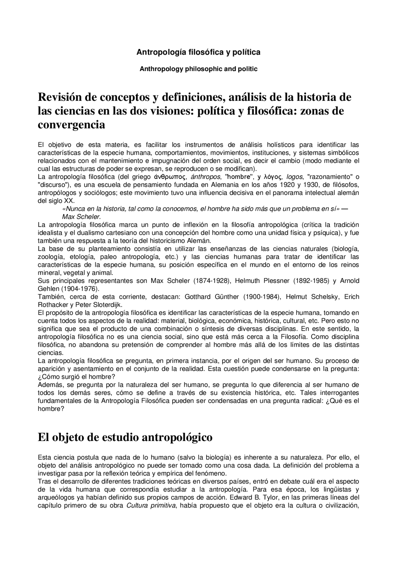 Apuntes Sobre La Antropologia Filosofica Docsity