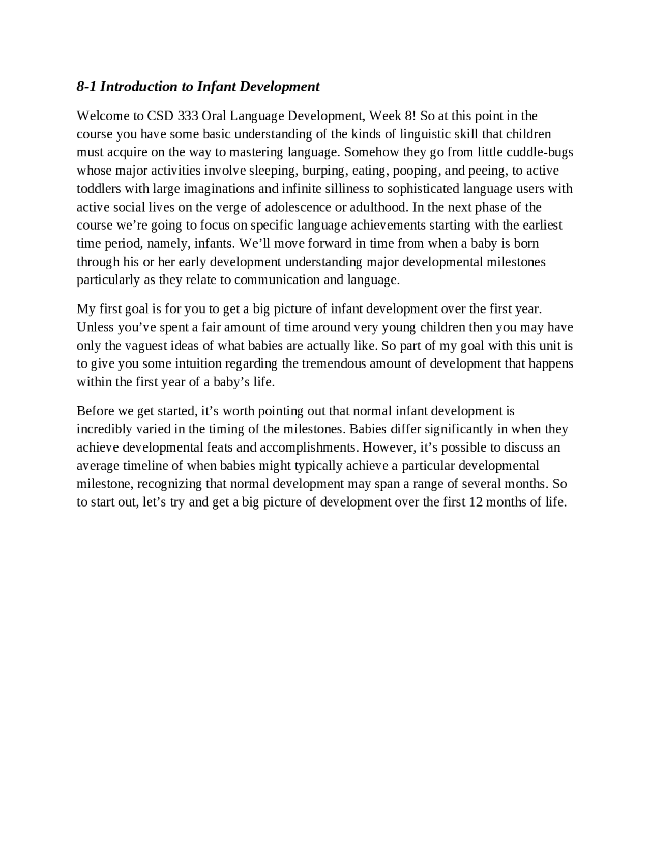 Exam 2 Introduction to Infant Development - Oral language Management ...