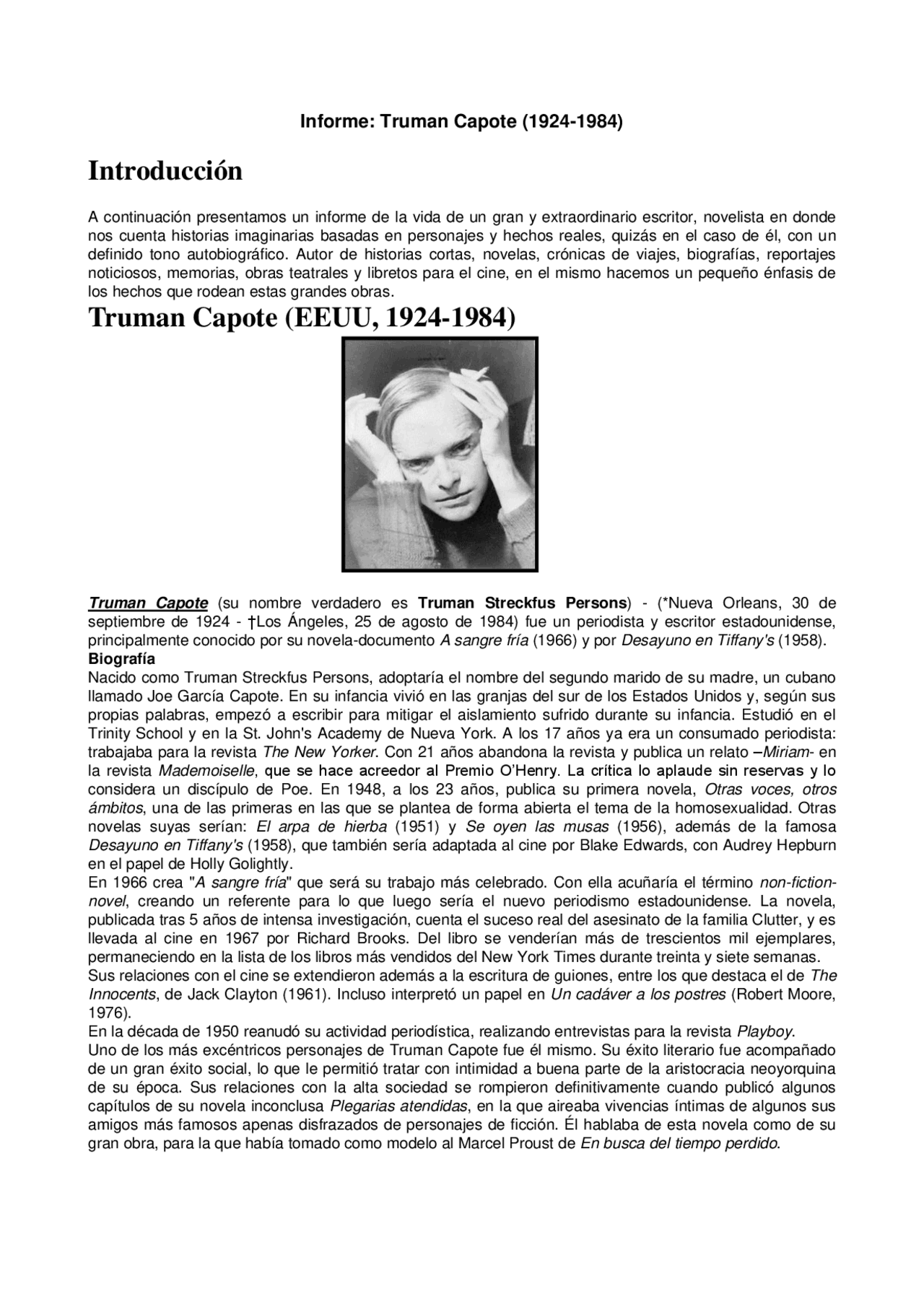 A Untes Sobre Truman Capote Docsity