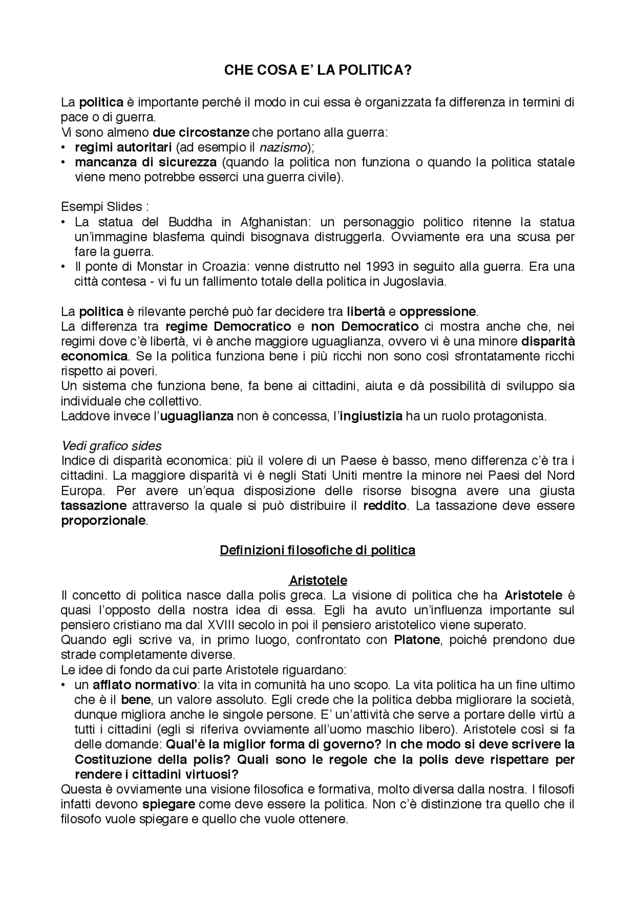 Cos'è la politica? Docsity