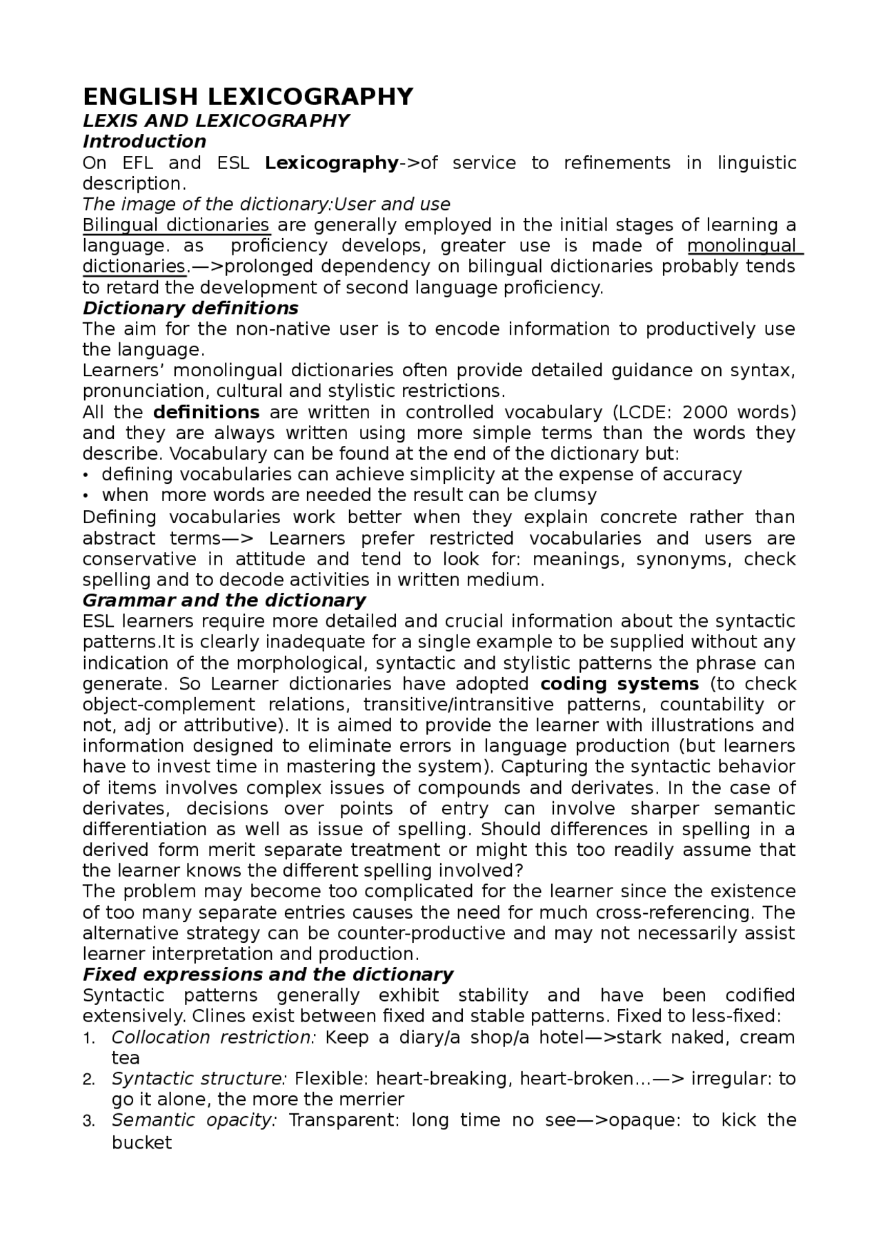 English lexicography morfologia inglese, professoressa Pavesi - Docsity