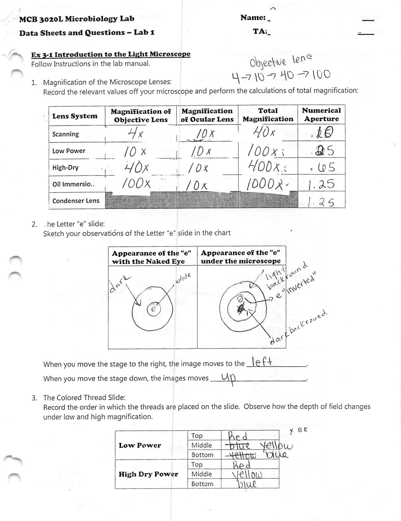 Data Sheets and Questions General Microbiology MCB 3020 Docsity