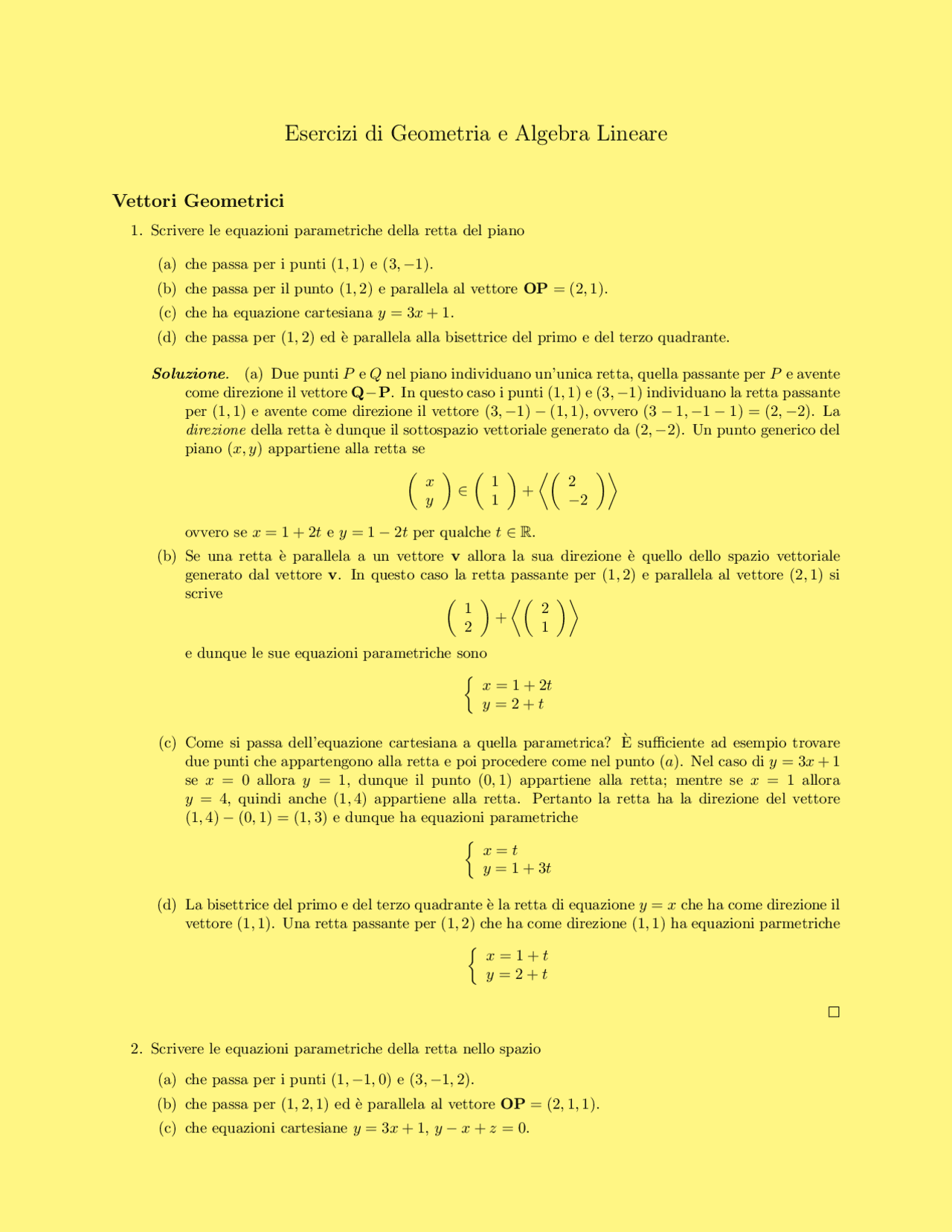 esercizi algebra lineare e geometria