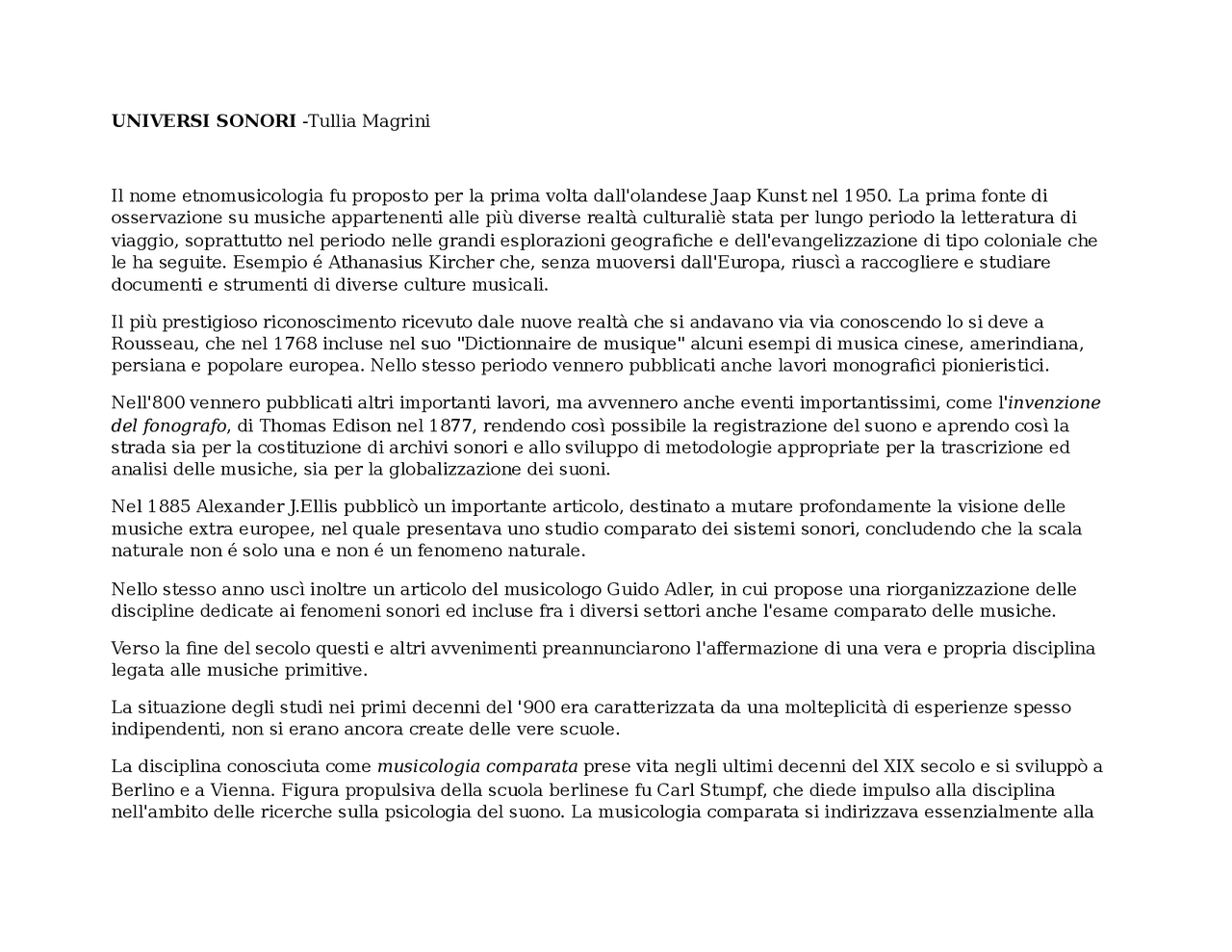 Universi Sonori Tullia Magrini Docsity