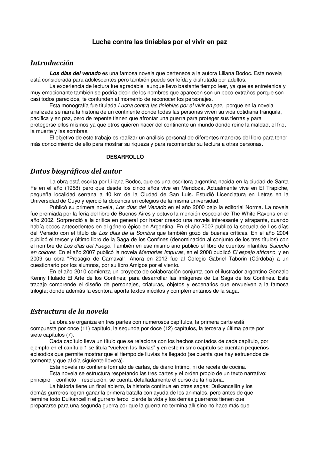 Resumen Sobre Lucha Contra Las Tinieblas Por Vivir En Paz Docsity
