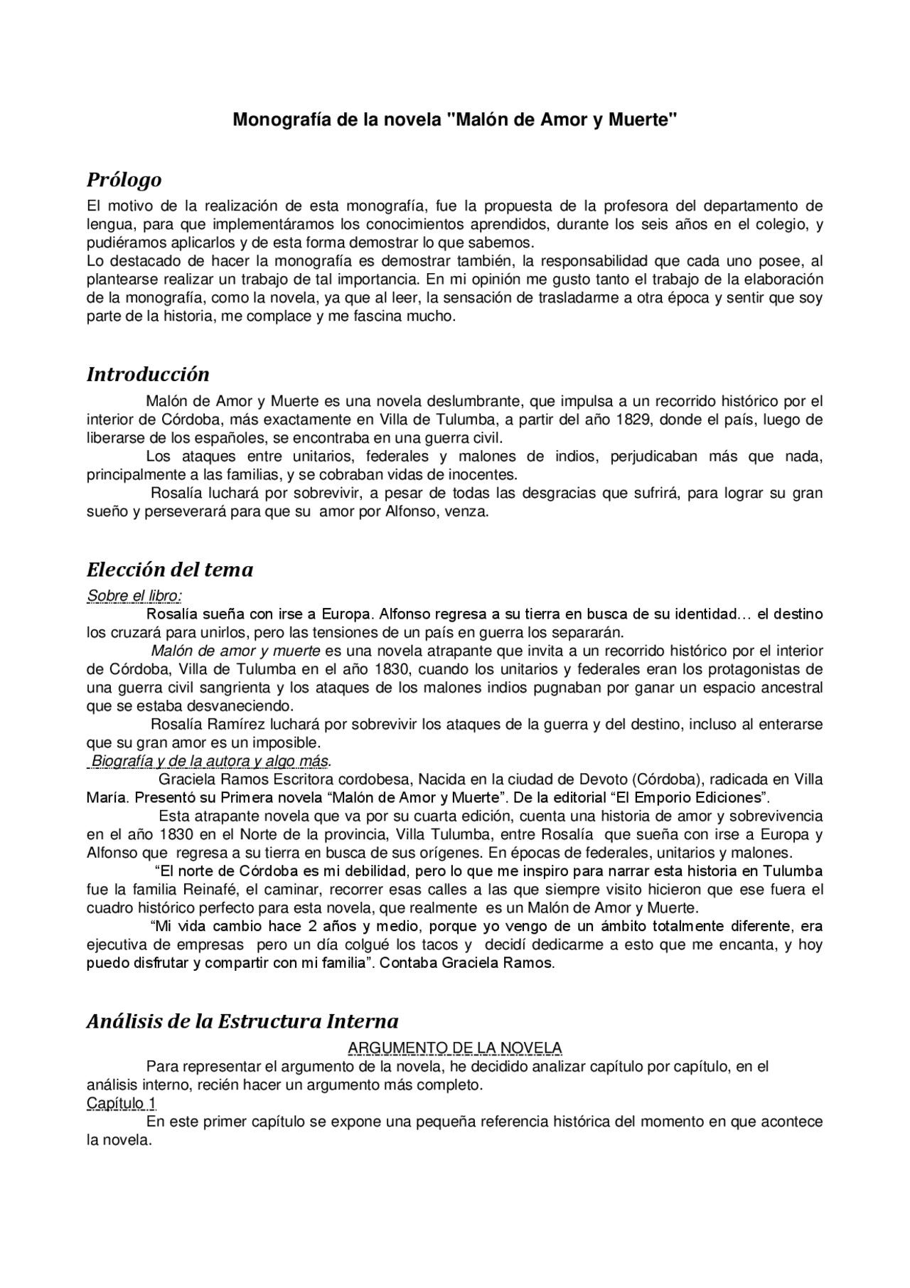 Resumen Sobre La Novela Malon Amor Y Muerte Docsity