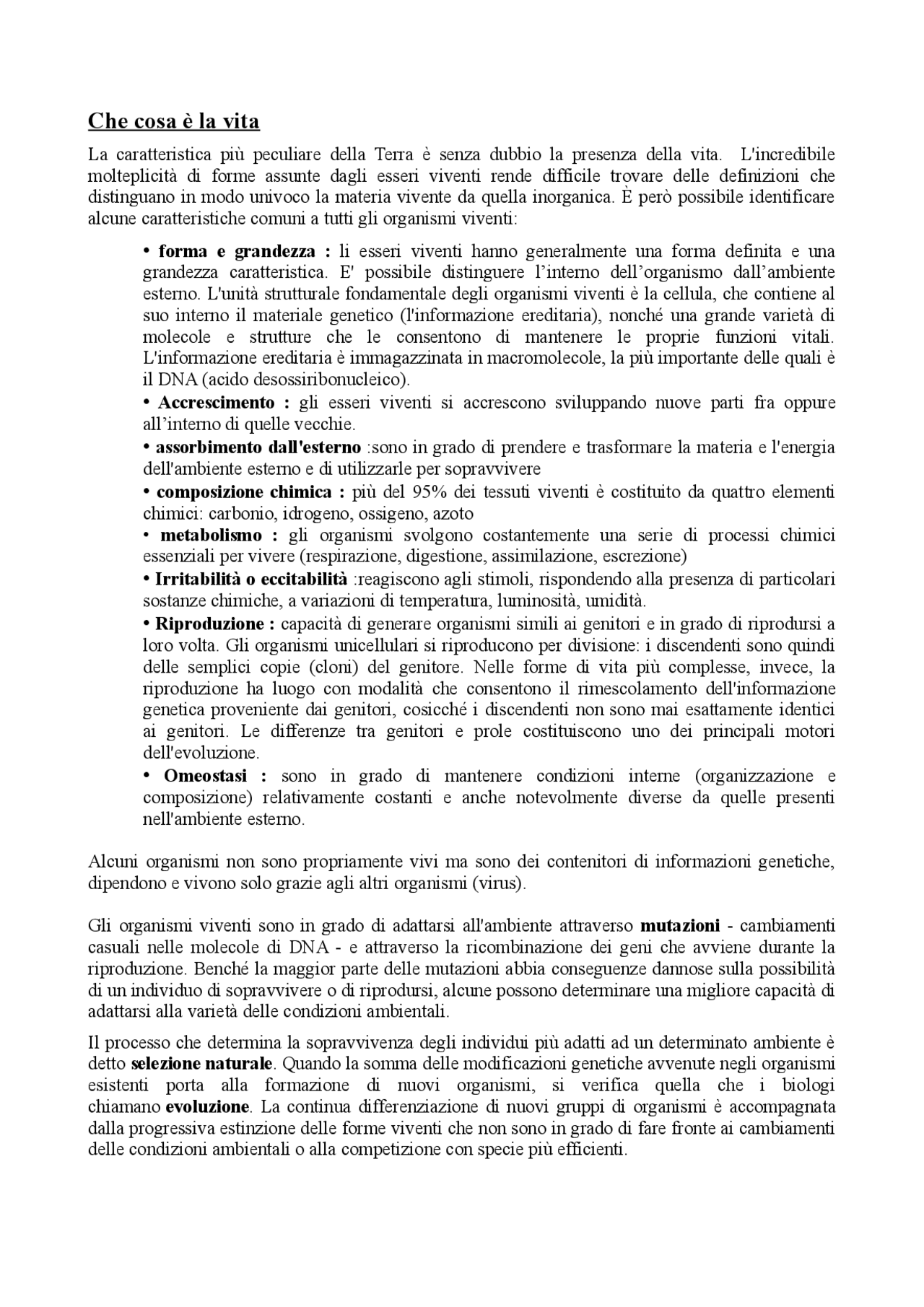 Elementi di biologia Docsity