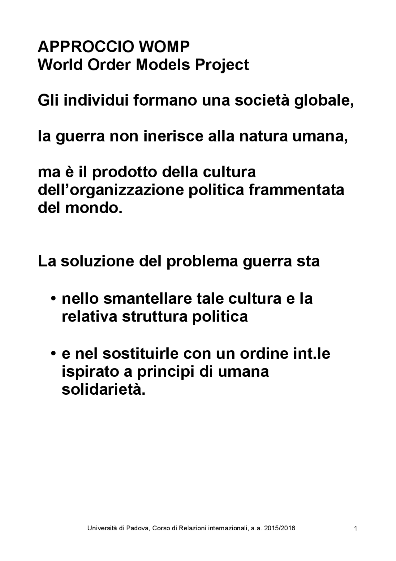 Womp Structure Approccio womp obiettivi societari - Docsity