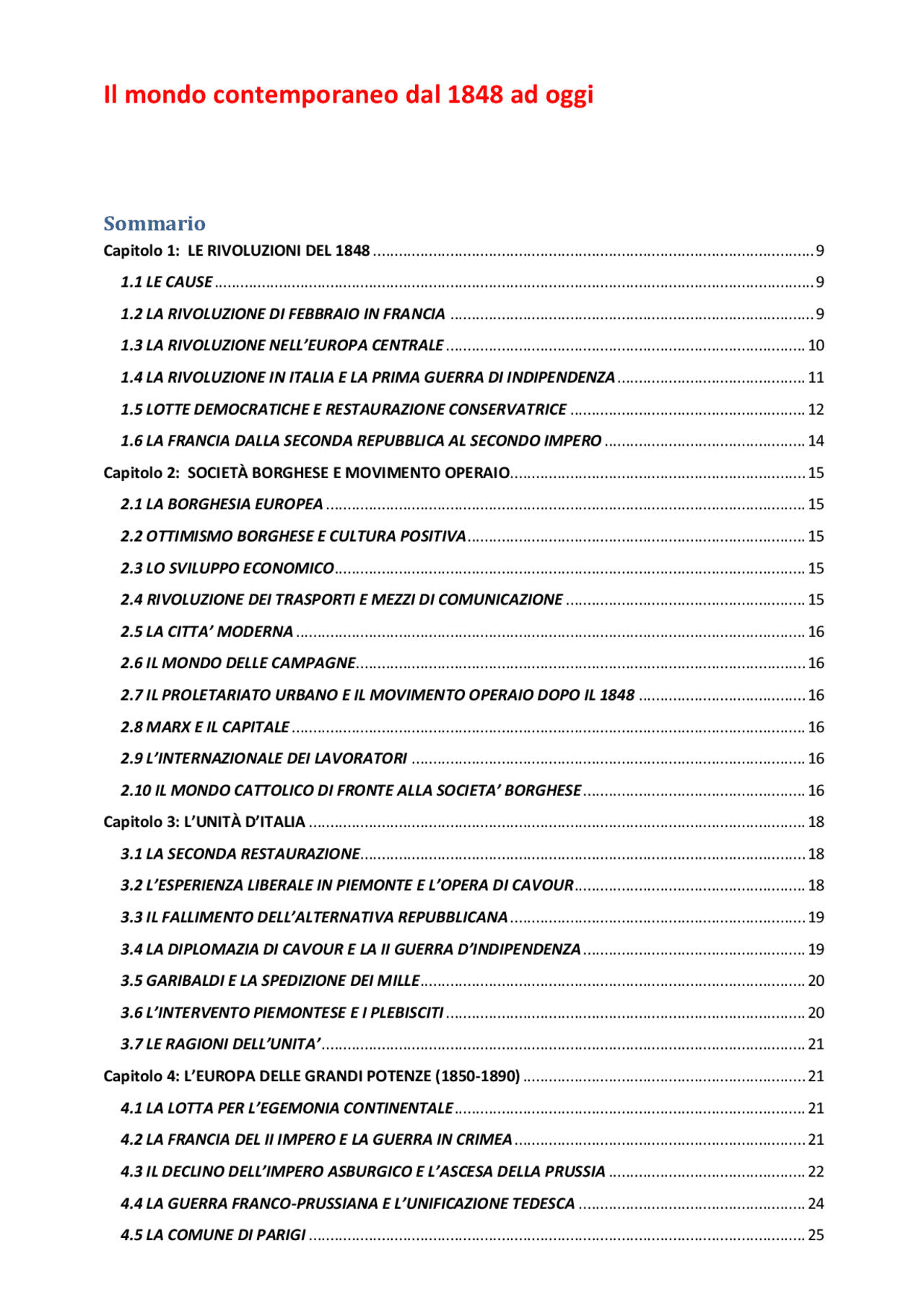 Il mondo contemporaneo dal '48 ad oggi Docsity