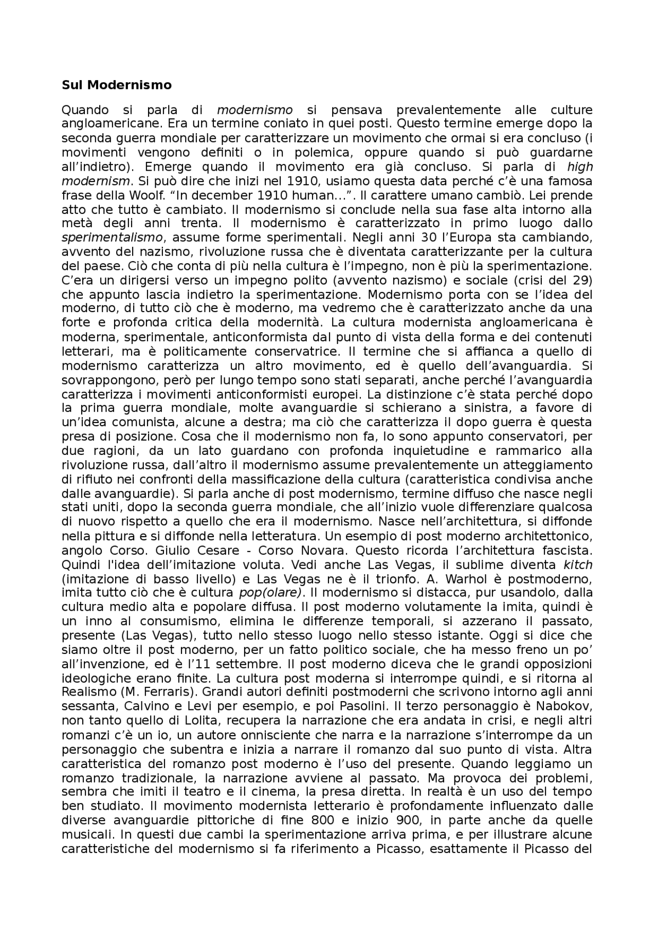 Il Modernismo Inglese Docsity