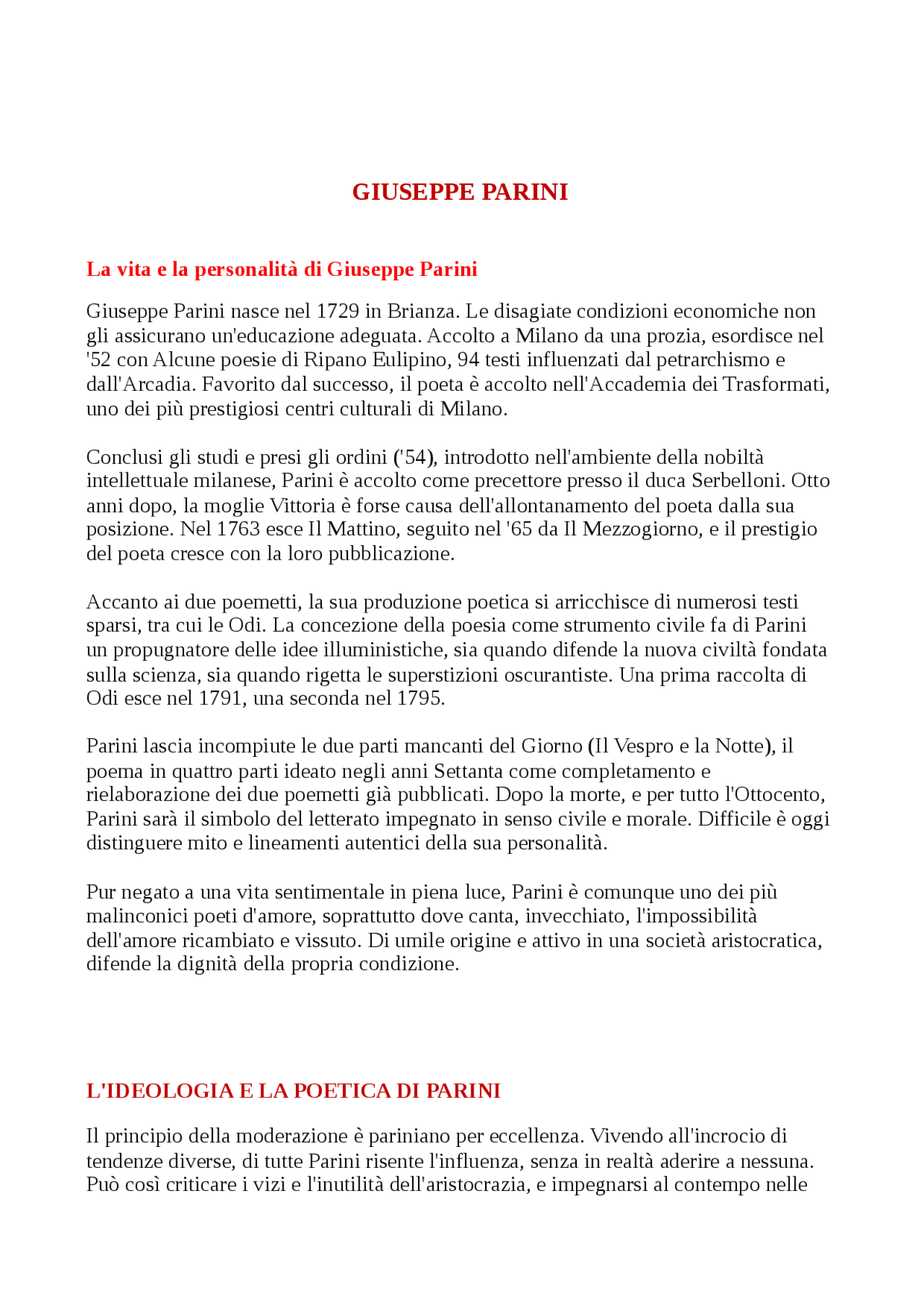 Giuseppe Parini Docsity