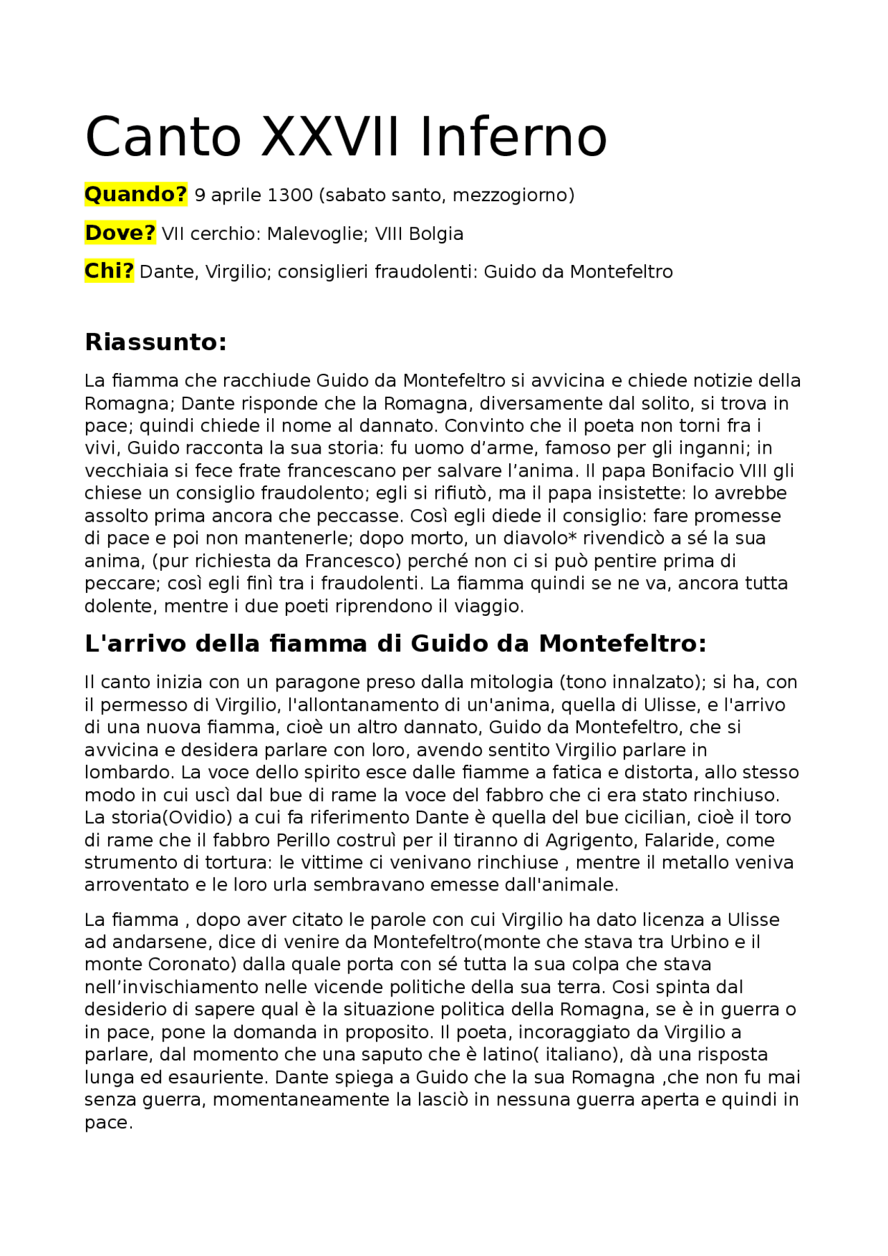 Canto XXVII Inferno Docsity