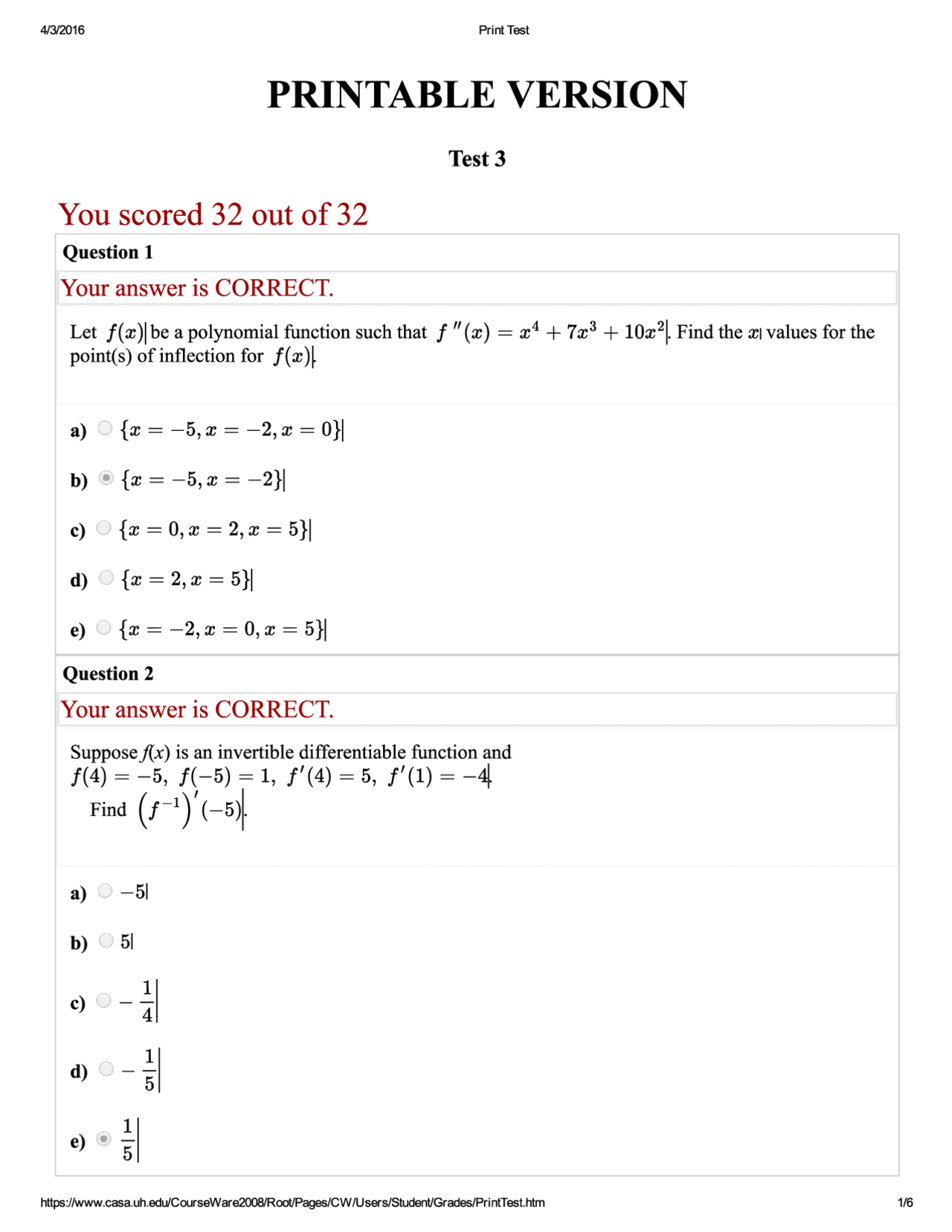 Calculus I - Solutions to Exam 3 | MATH 1431 - Docsity