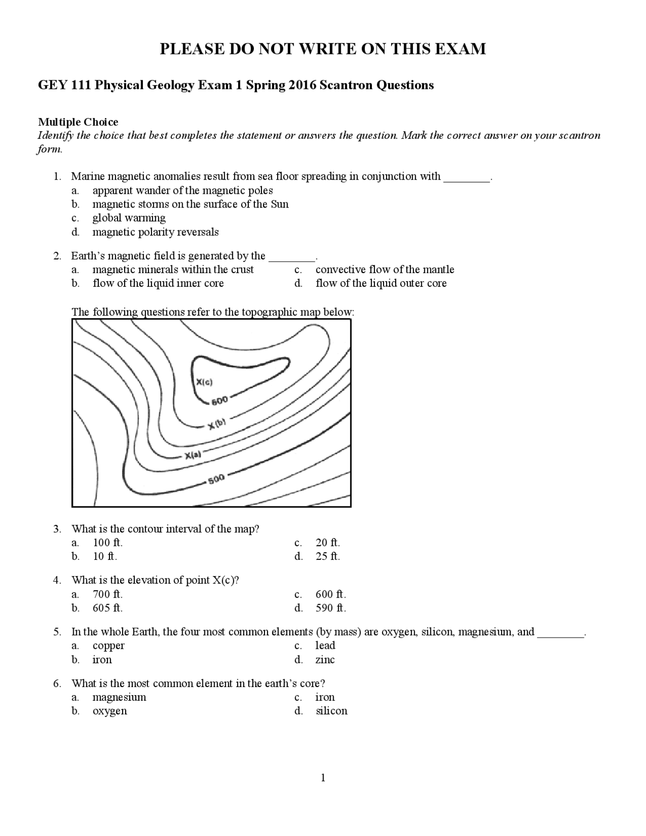 Geologist Test 30 Questions in Physical Geology - Exam 1 | GEY 111 | Exams Geology ...