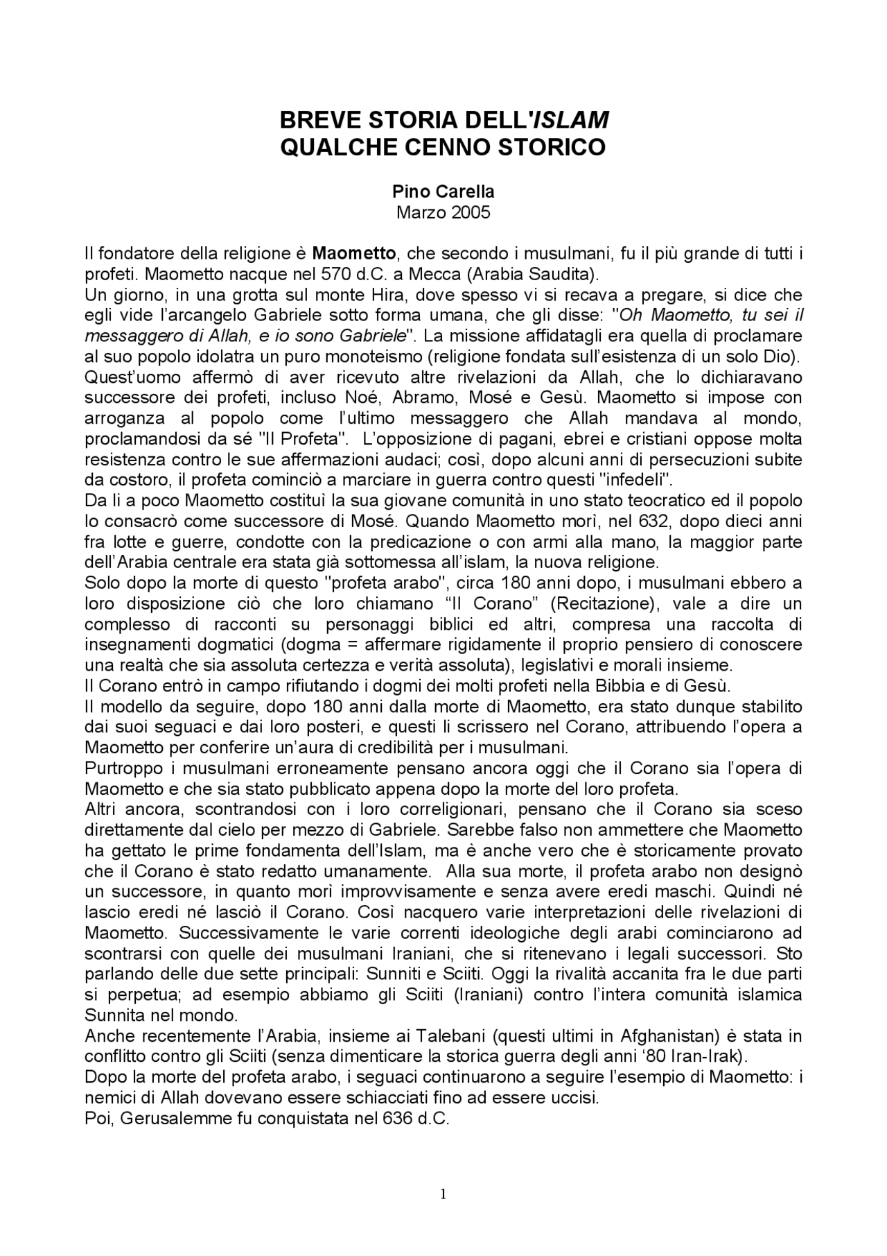 Breve storia dell islam - Docsity