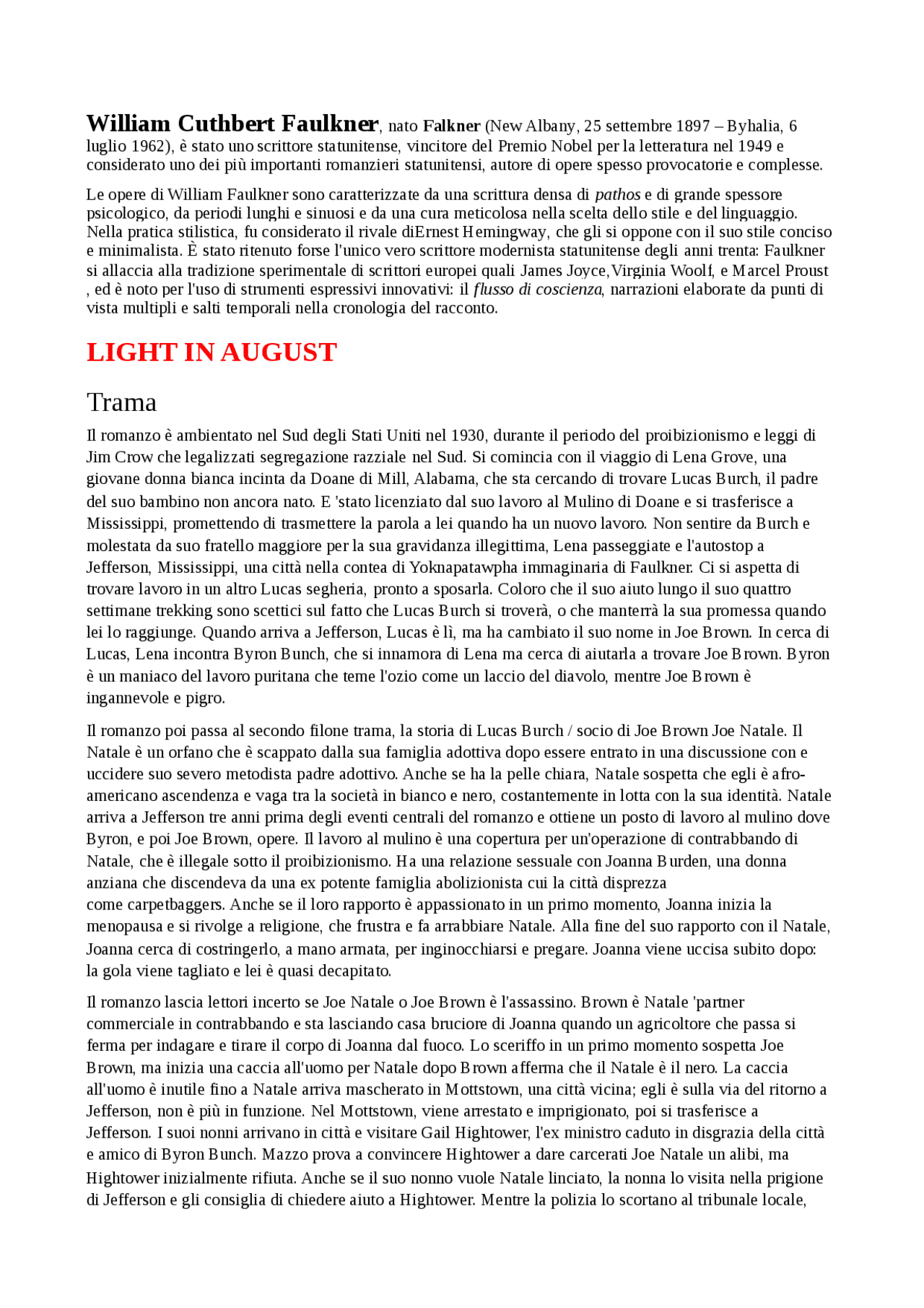 Light in august Docsity