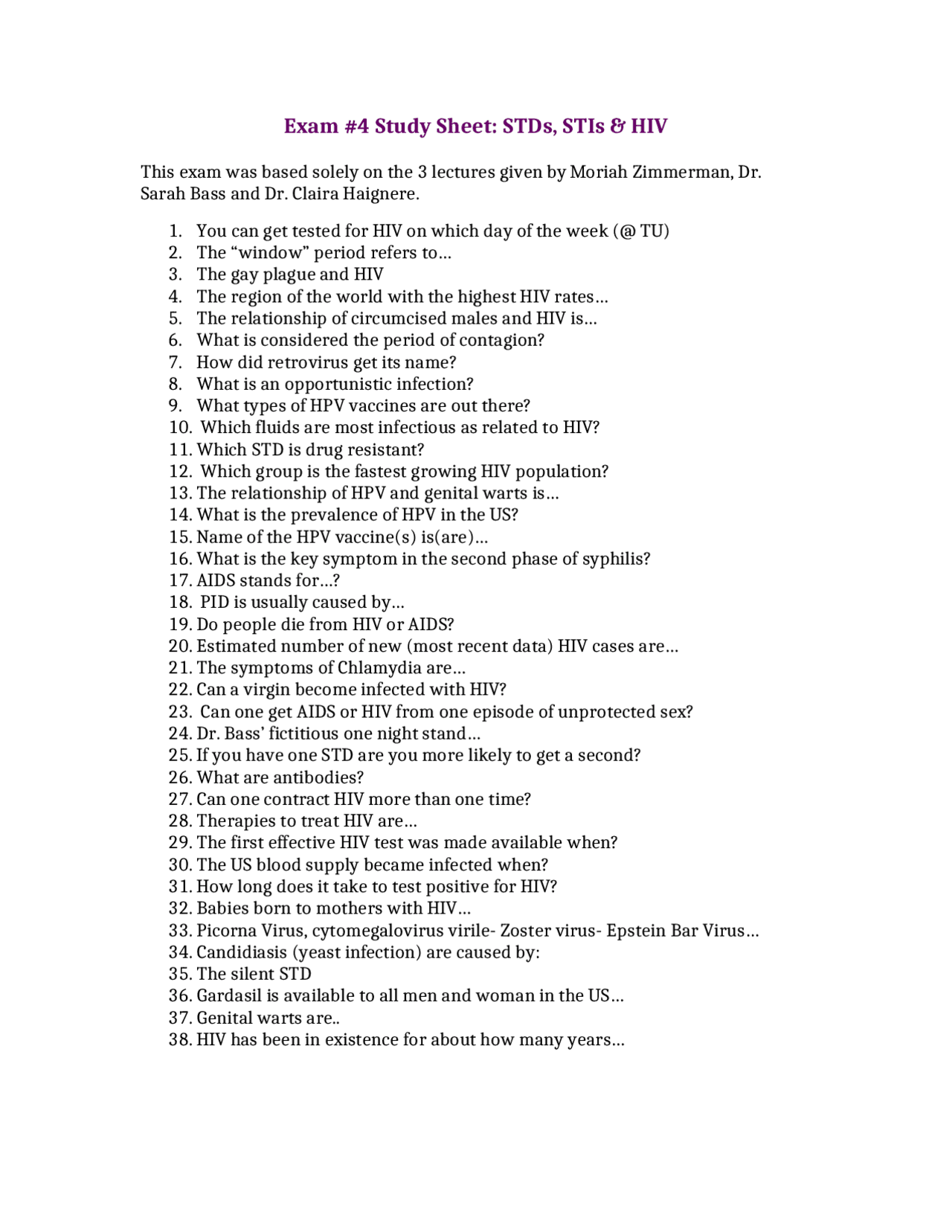 38 Question on Human Sexuality - Exam 4 | PUBHLTH 1106 - Docsity