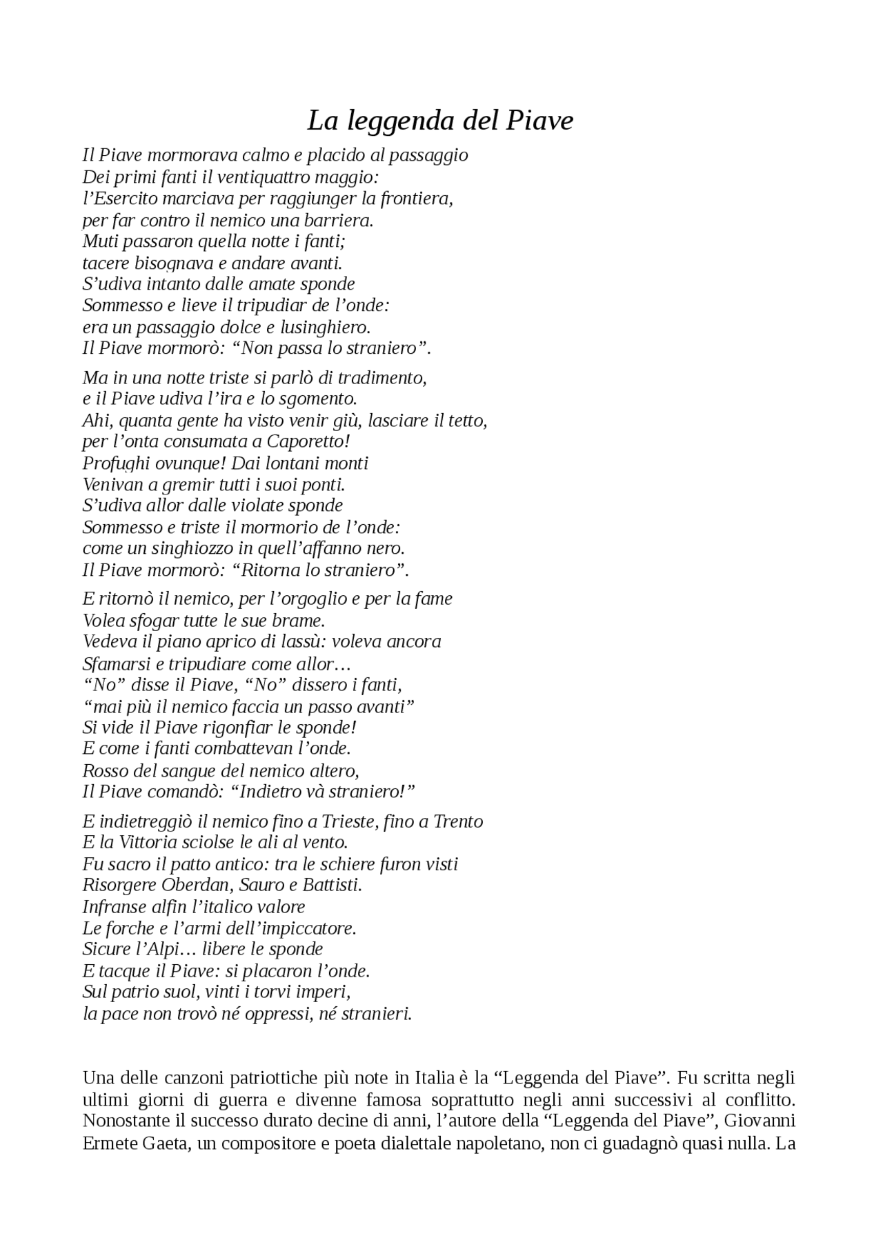 La leggenda del piave Appunti di Storia Docsity La leggenda del piave Appunti di Storia Docsity