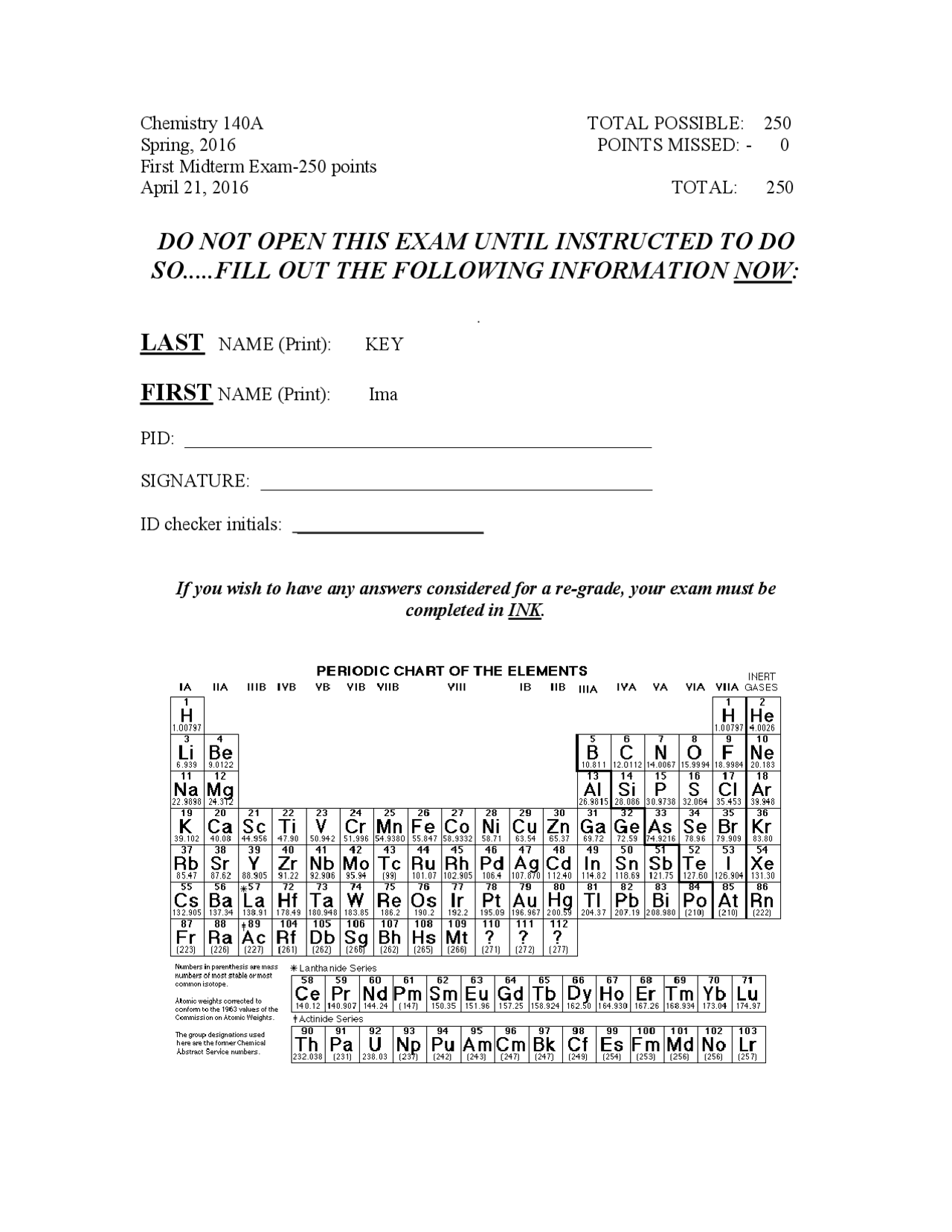 Midterm Exam 1 with Answers | Organic Chemistry I | CHEM 140A - Docsity