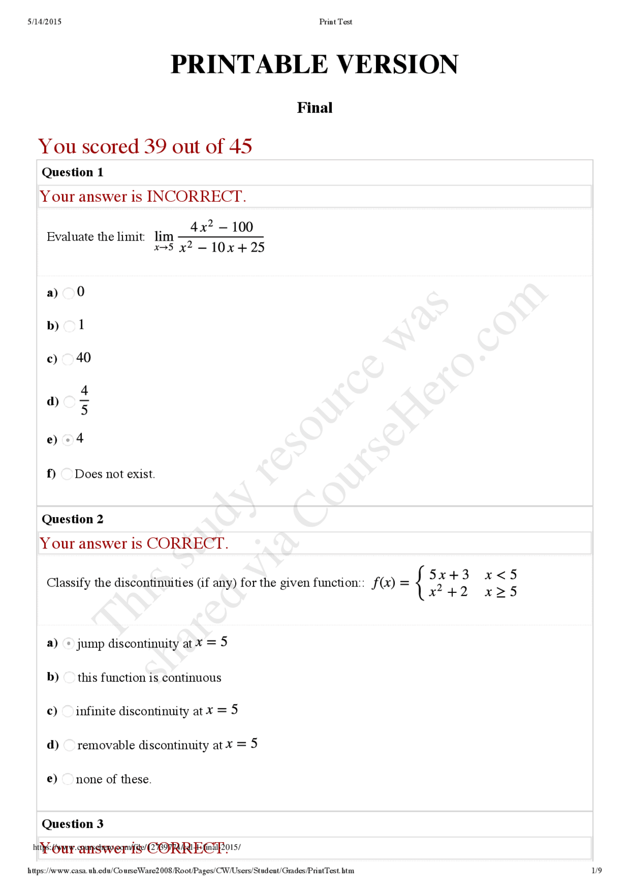 Final Examination Questions with Solutions - Calculus I | MATH 1431 ...
