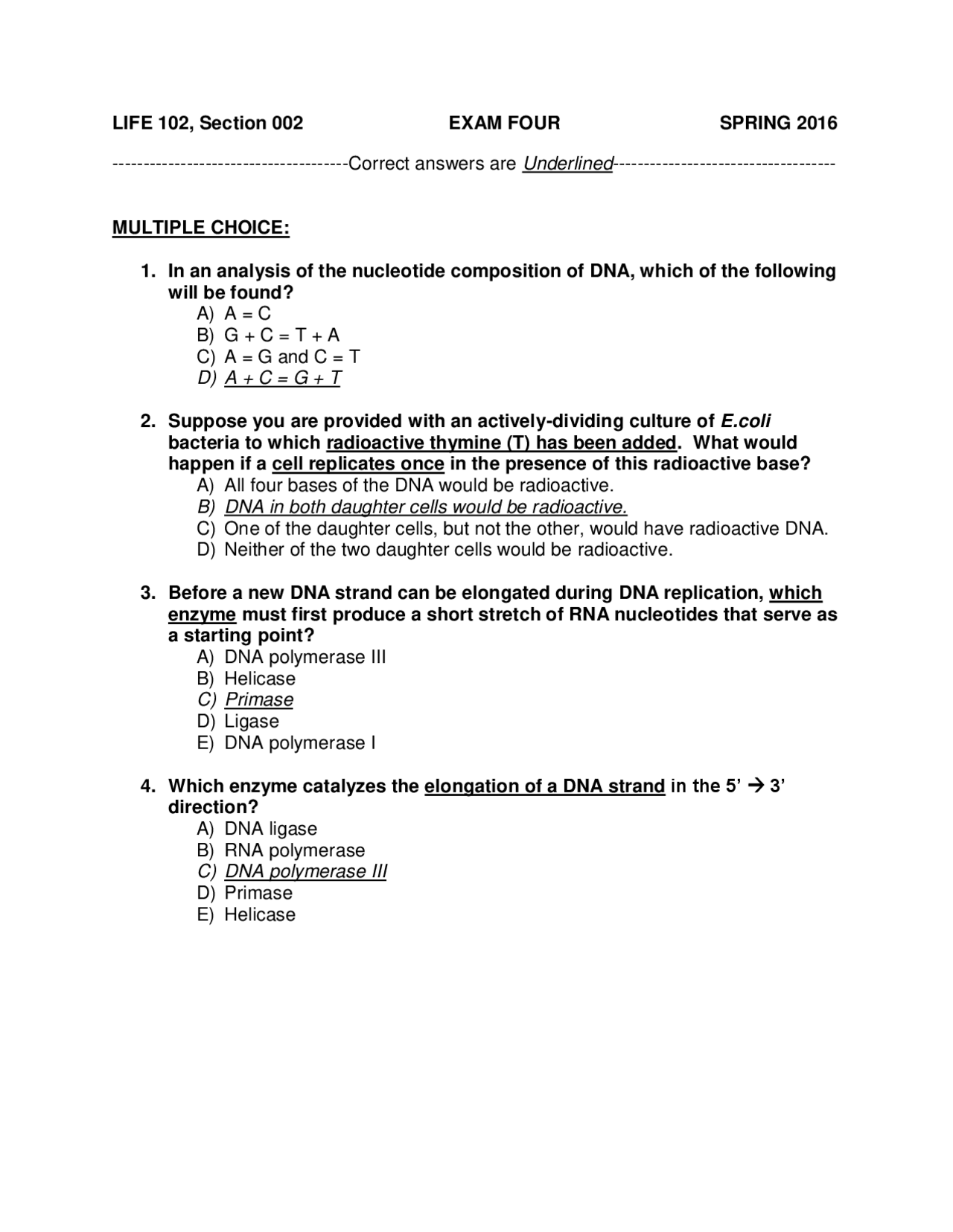 Attributes Of Living Systems - Test 4 With Solutions - Fall 2006 | Life 102  - Docsity Attributes Of Living Systems - Test 4 With Solutions - Fall 2006 | Life 102  - Docsity
