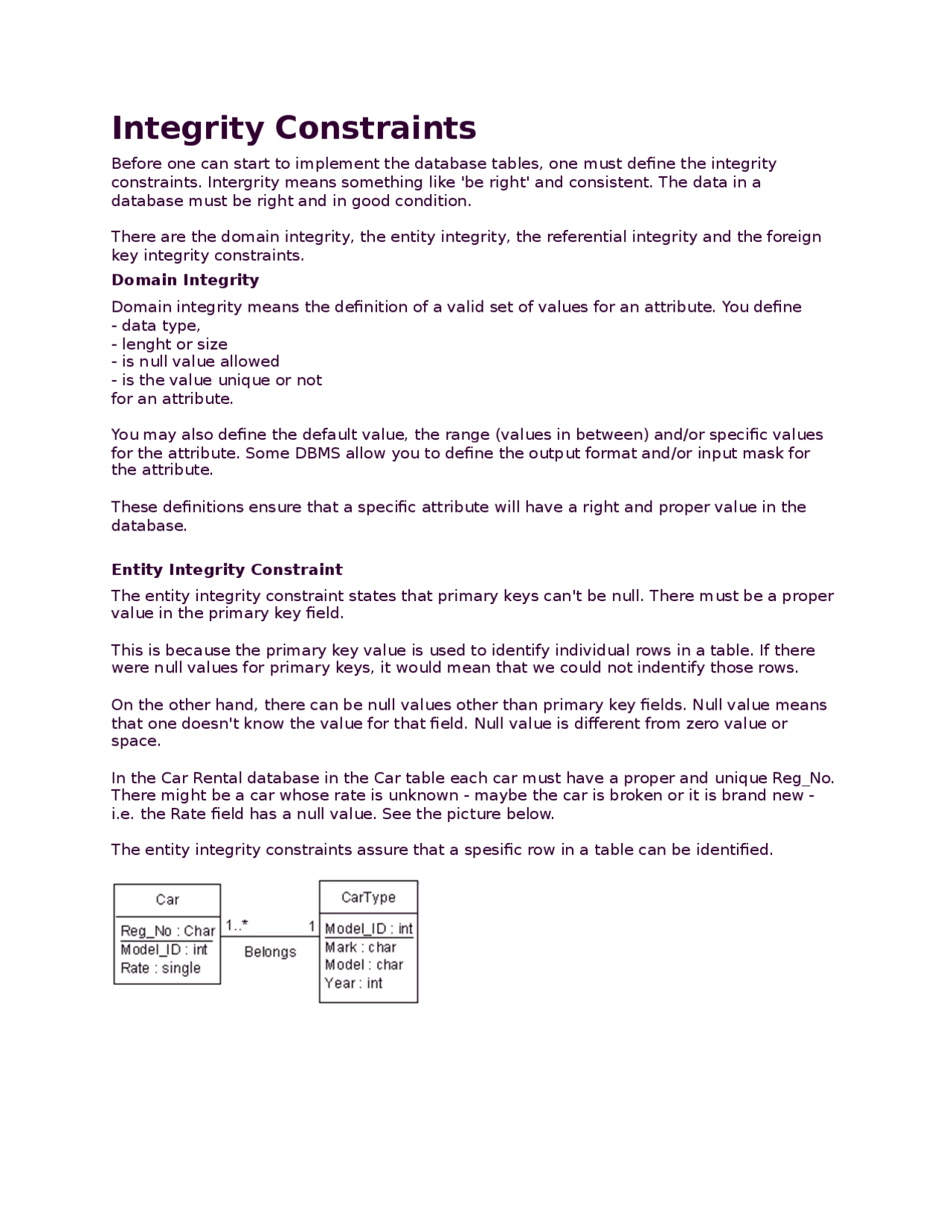 Integrity constraints | Lecture notes Information Systems | Docsity